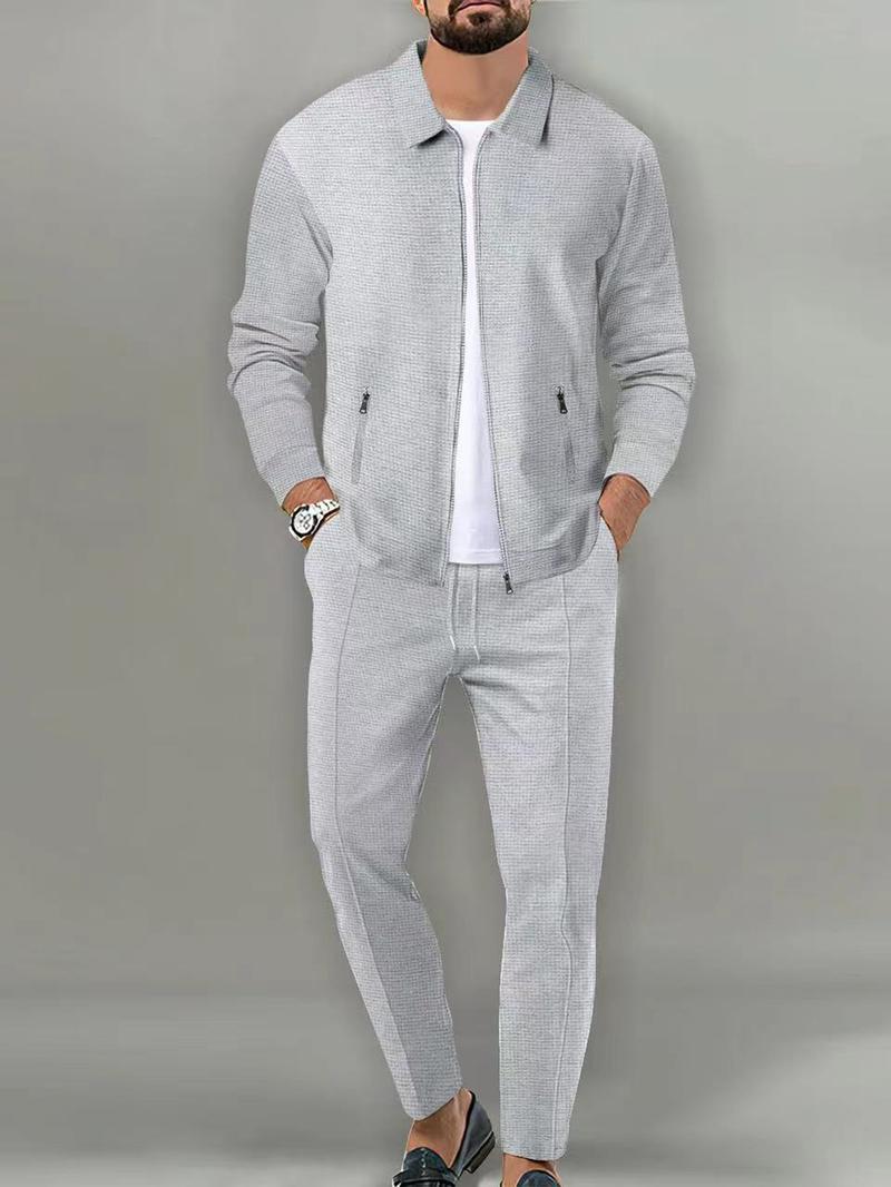 Sporty Two-Piece Set Men's Plain Zip Up Jacket & Drawstring Waist Pants Tracksuit Set, Men's Sportswear for Gym Workout Running