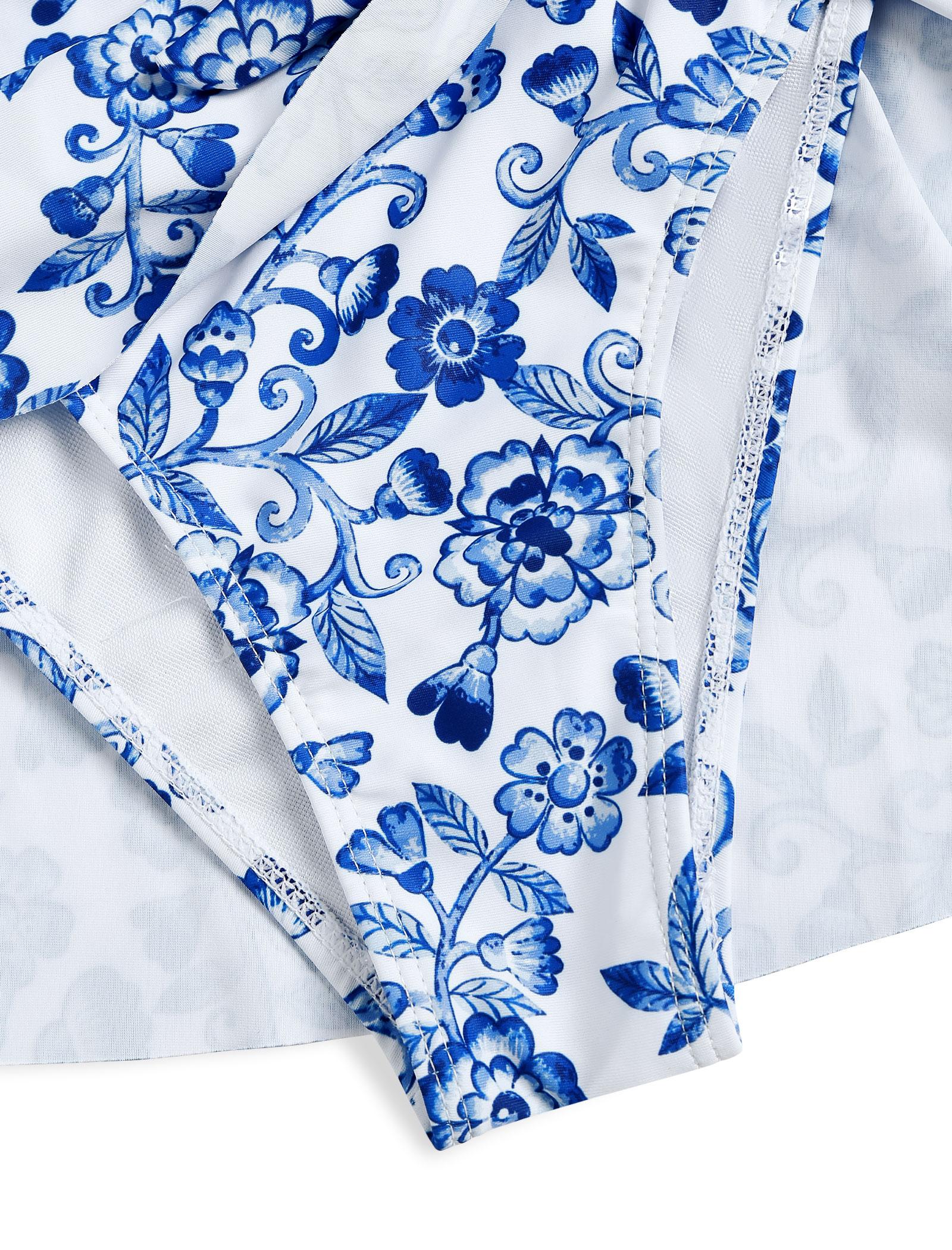 Women's Summer Beach Floral Prints Beach Vacation One Piece Swimdress Swimsuits for Women Tummy Control Swim Dresses Skirt Bathing Suit Tropical Print Swimsuit