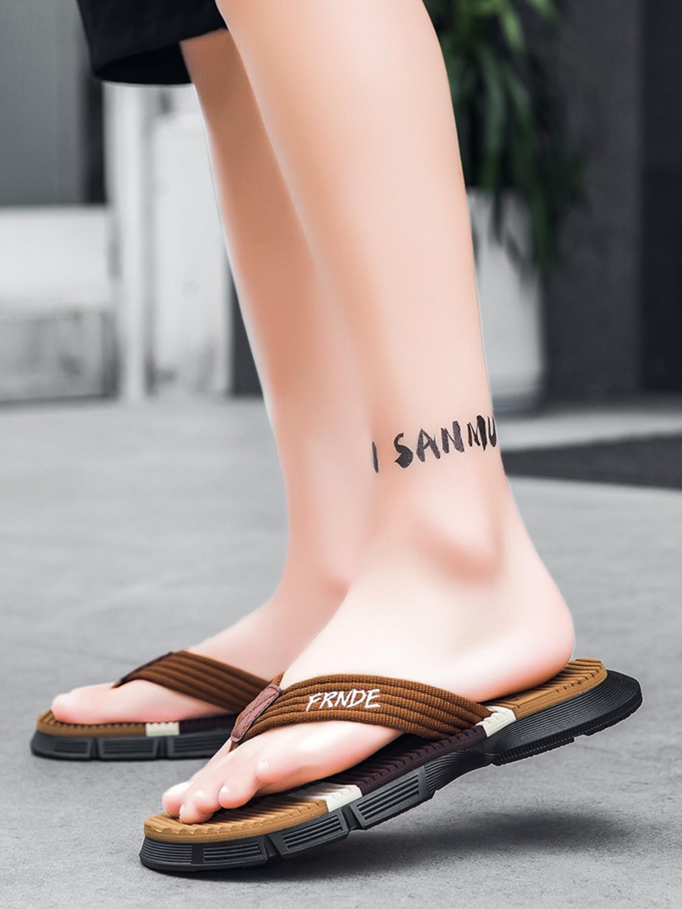 Men's Luxury Simple Commuter Sandals, Anti-Slip Durable, Quick-Dry Beach Pool, Casual Outdoor Slip-On Flip Flops, Colorblock Design