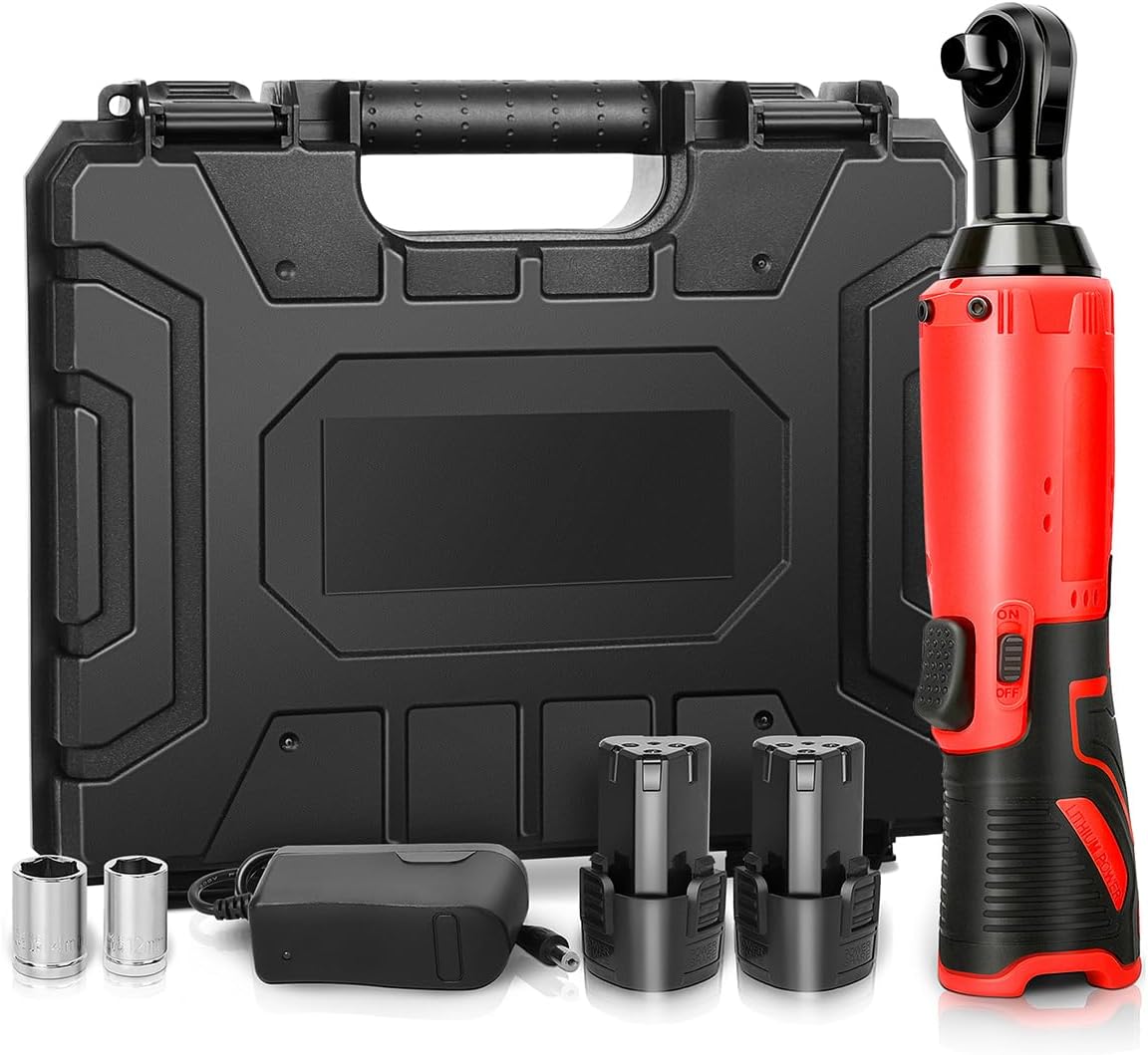 Cordless Ratchet Wrench 3/8 Electric Wrenches Set 45 N.m 400RPM Power With 2 Battery 12V 1300mAh Lithium-Ion, 2 Sockets (10mm 12mm) ,Led Lighting Tool Kit Tool Box Repair High Torque Impact
