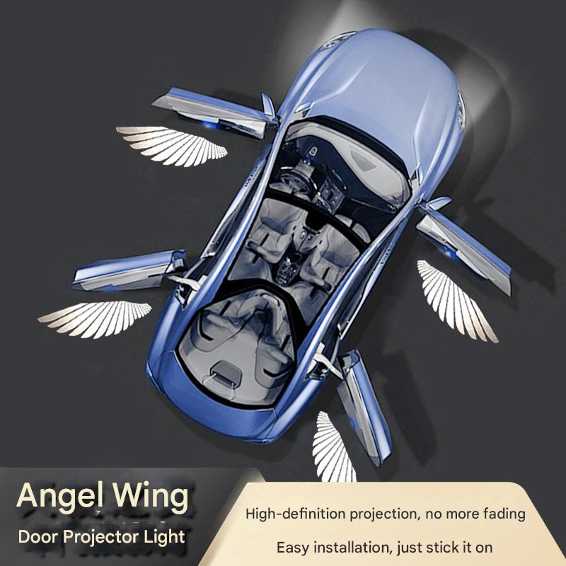 Car Door Projector Lights, Wireless LED Welcome Light, Auto On/Off Sensor Courtesy Lamp, Easy Install Stick-On Car Door Light, Universal Fit Interior Accessories (1 Pair)