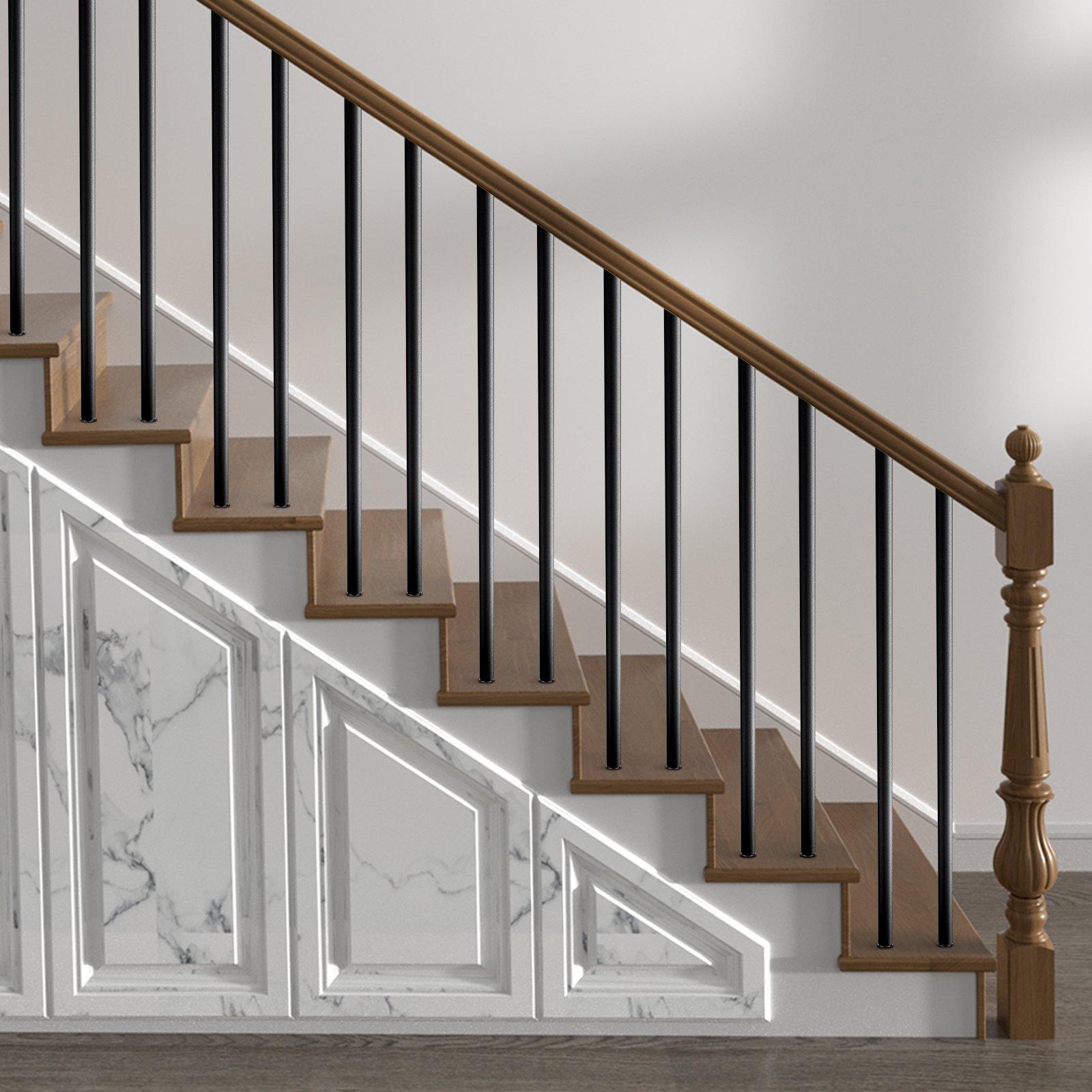 VEVOR Staircase Balusters 101 Pack, 32 In Aluminum Stair Balusters, 3/4 In Water-Proof Round Metal Spindle Railing, Hollow Deck Railing with Rail Caps Screws for Stairs, Porch, Patio, Fence, Black