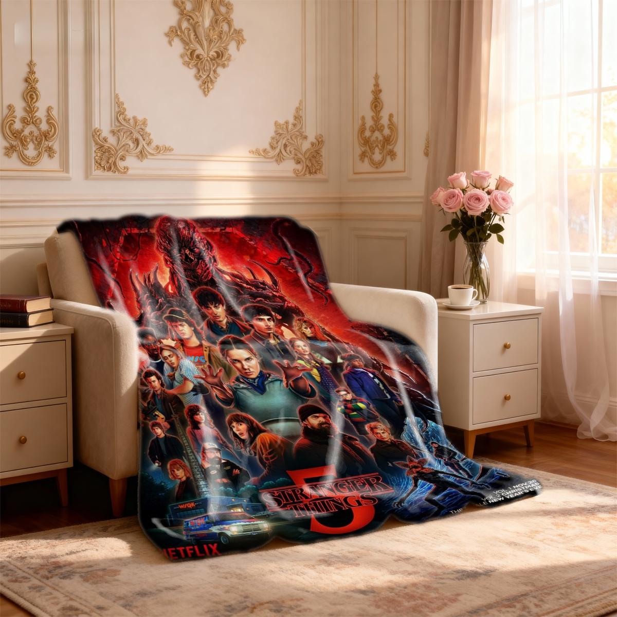 Stranger Things Season 5 Flannel Throw Blanket - Large, Soft, Lightweight & Warm - Perfect for Bed, Sofa, Office, Camping & Travel - Christmas & Winter Gift