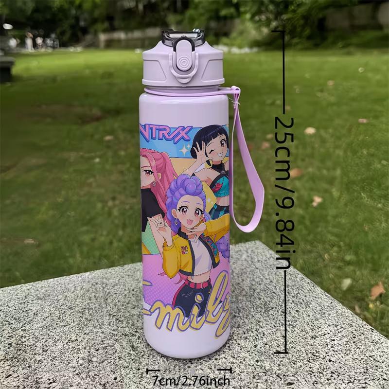 1pc Large 25oz/750ml Leakproof Water Bottle with Dark Anime Manga Design - Leakproof Lid, Durable Plastic Cup for Gym, Travel, for home, Birthday Gifts