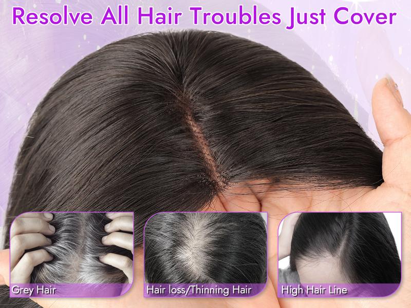 [AISI HAIR]Natural Black Hair Toppers for Women with Thinning 3D 360° Cover Clip in Wispy Bangs Upgraded Adjustable Bandage 24 Inch Long Layered