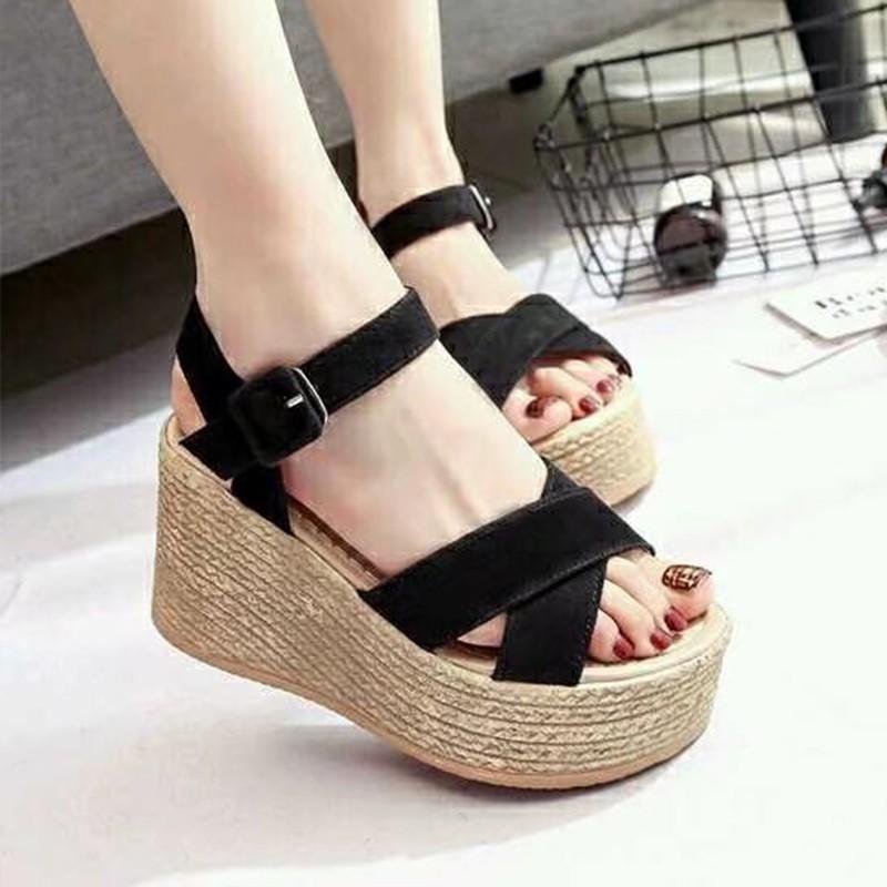 Plus Size Sandals Winter Platform Wedge Heel Thick Sole Waterproof Platform Solid Color Suede Women