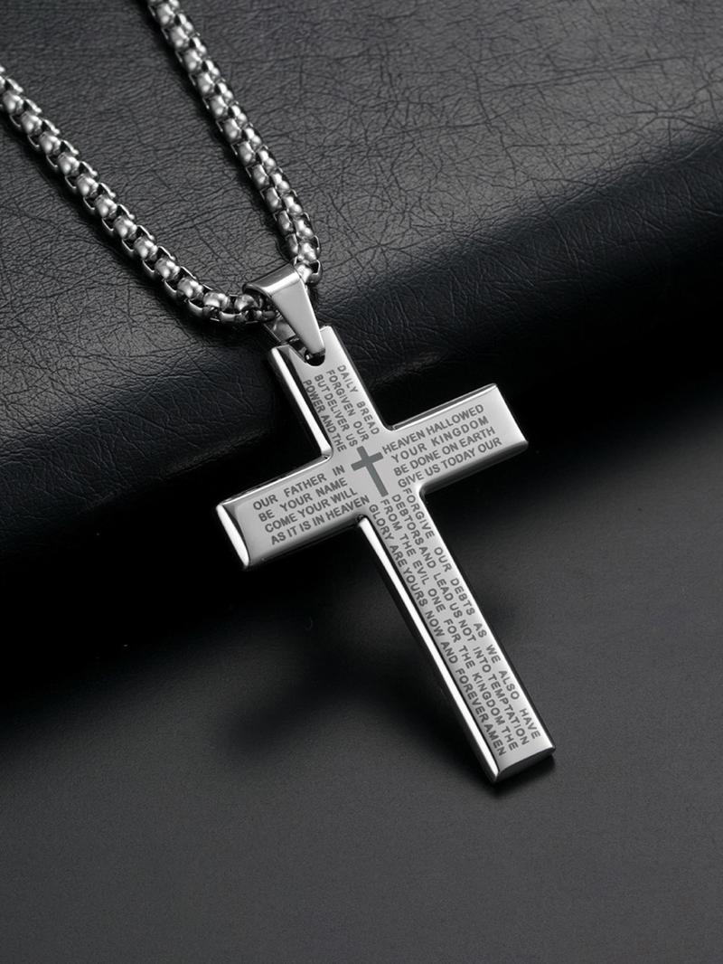 Stainless Steel Cross Pendant Necklace with Bible Verse Engraving, Unisex Jewelry with 24 Inch Chain, Perfect Gift for Any Occasion