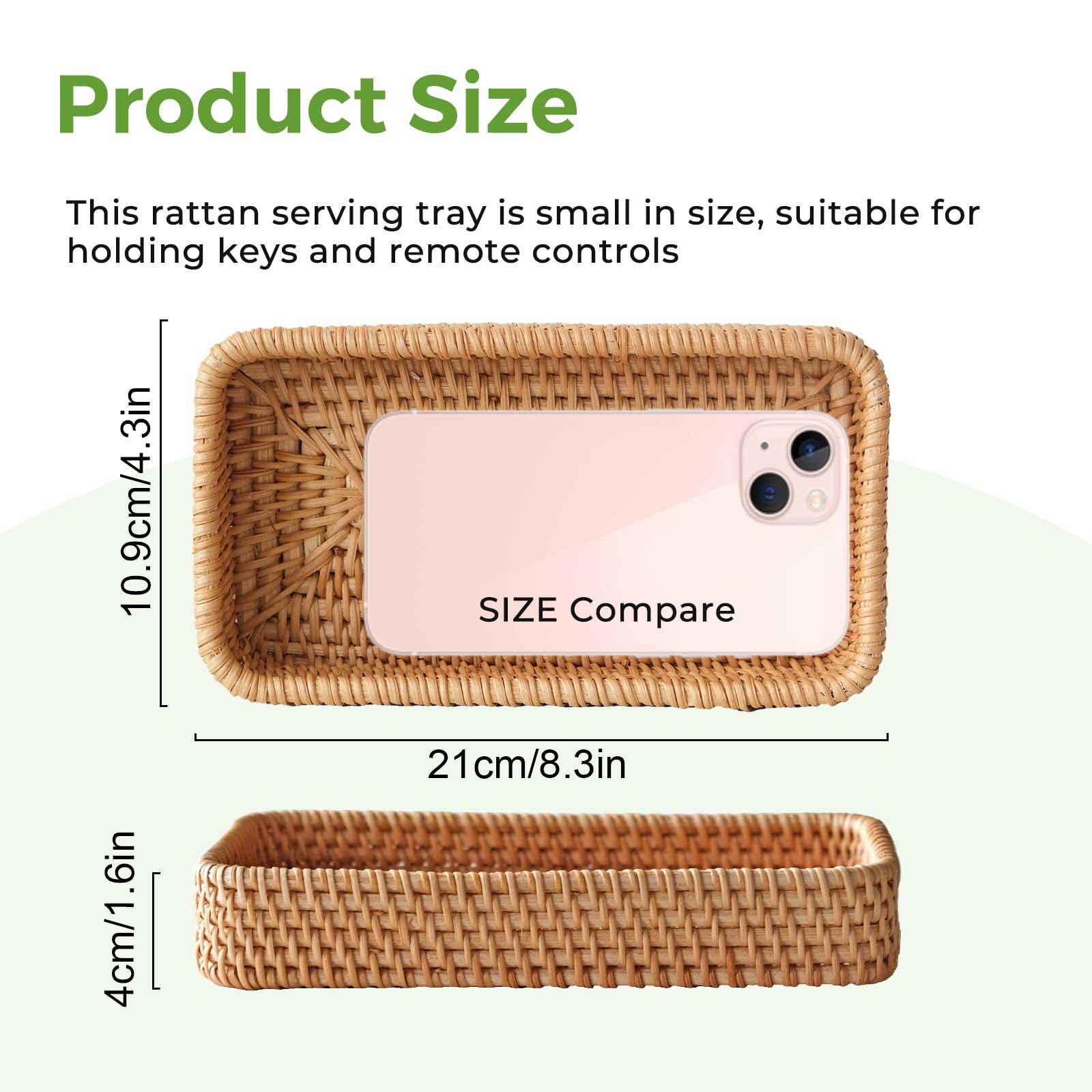 Woven Rattan Serving Tray, Rectangular Wicker Basket, Decorative Serving Tray for Living Room, Coffee Table, Home Organizer for Remote Control, Sundries