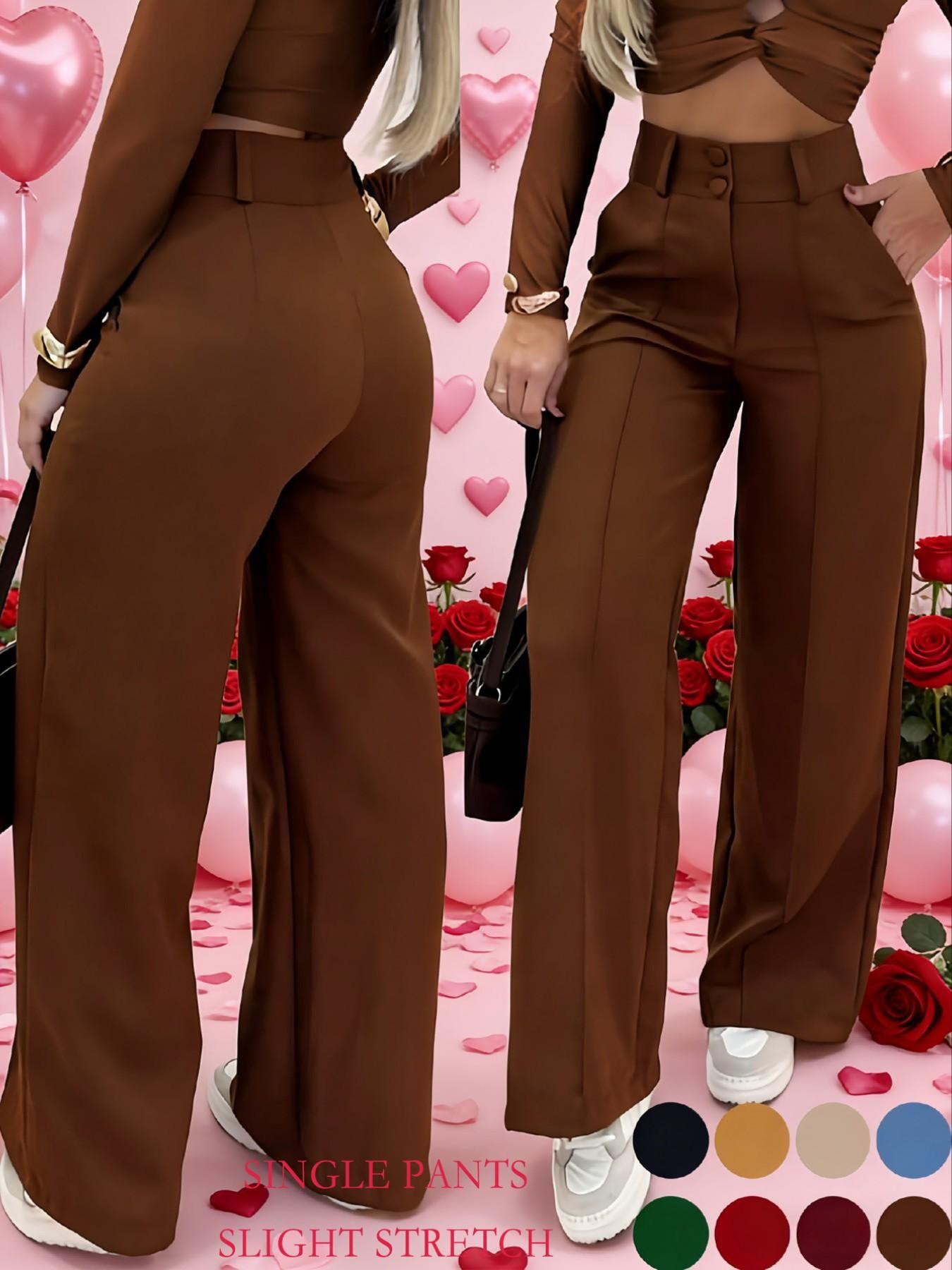 Women's Simple Wide-Leg Pants with Double Button Front, Versatile Commuter Essential Single Piece, Stylish Office Wear