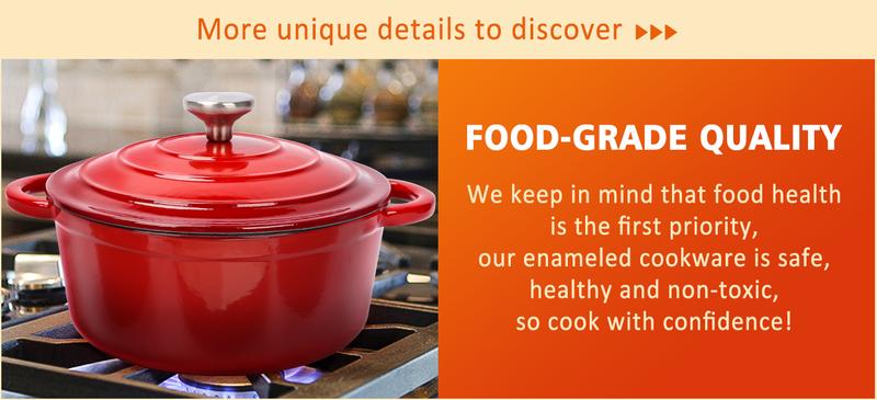 Elf Grill Enameled Cast Iron Cookware Set 7 Piece Rouge Red Dutch Ovens Sauce Pan Skillet 3 Lids Nonstick Heavy Duty Gas Induction Compatible PFA Free Kitchenware - Pot
