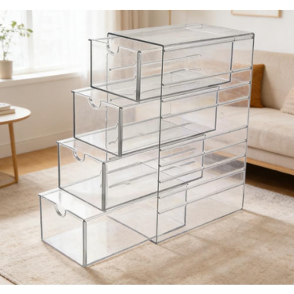 Multi-layer drawer storage box, organizing box, transparent hair accessory storage box, stackable bathroom container, Jewelry storage unit, suitable for jewelry, cosmetics, hair bands, fashion glasses and stationery