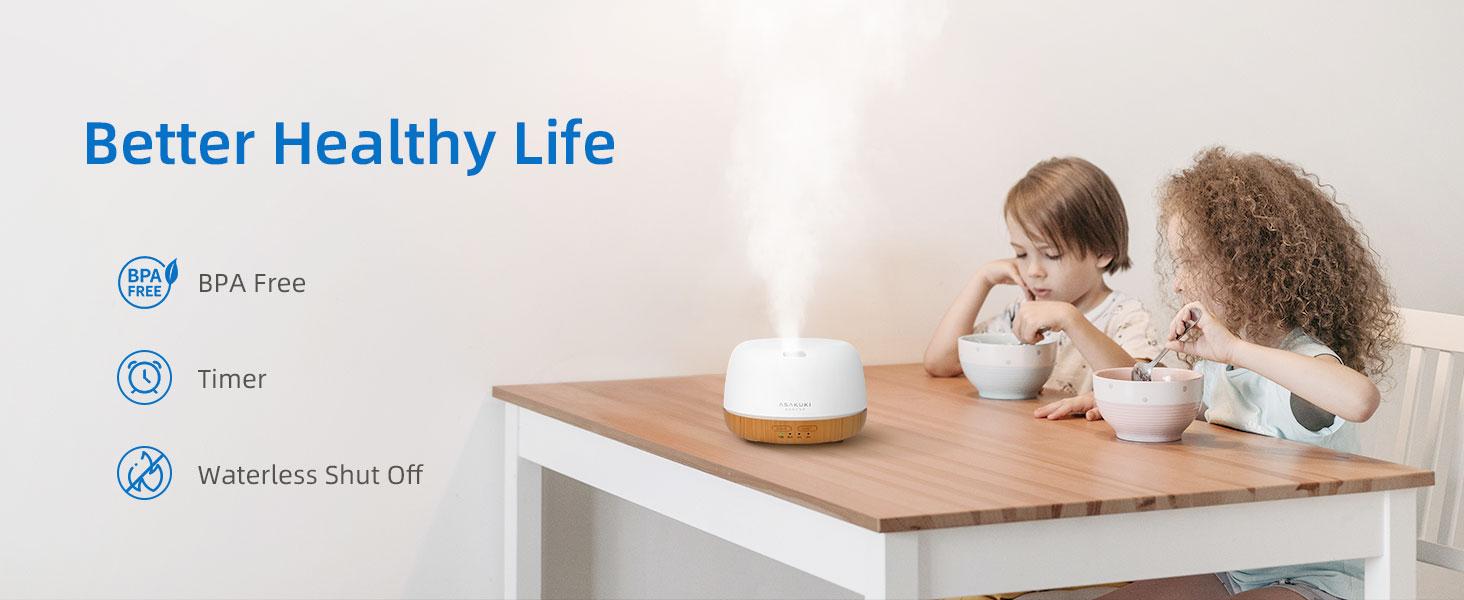 ASAKUKI Essential Oil Diffuser, 300ml Ultrasonic Aromatherapy Oil Humidifier with 7-Warm Color Lights, Remote, Waterless Auto Shut-Off, 2Cool Mist Mode, Quiet Airfreshener Led Fragrance Machine, Holiday Gift