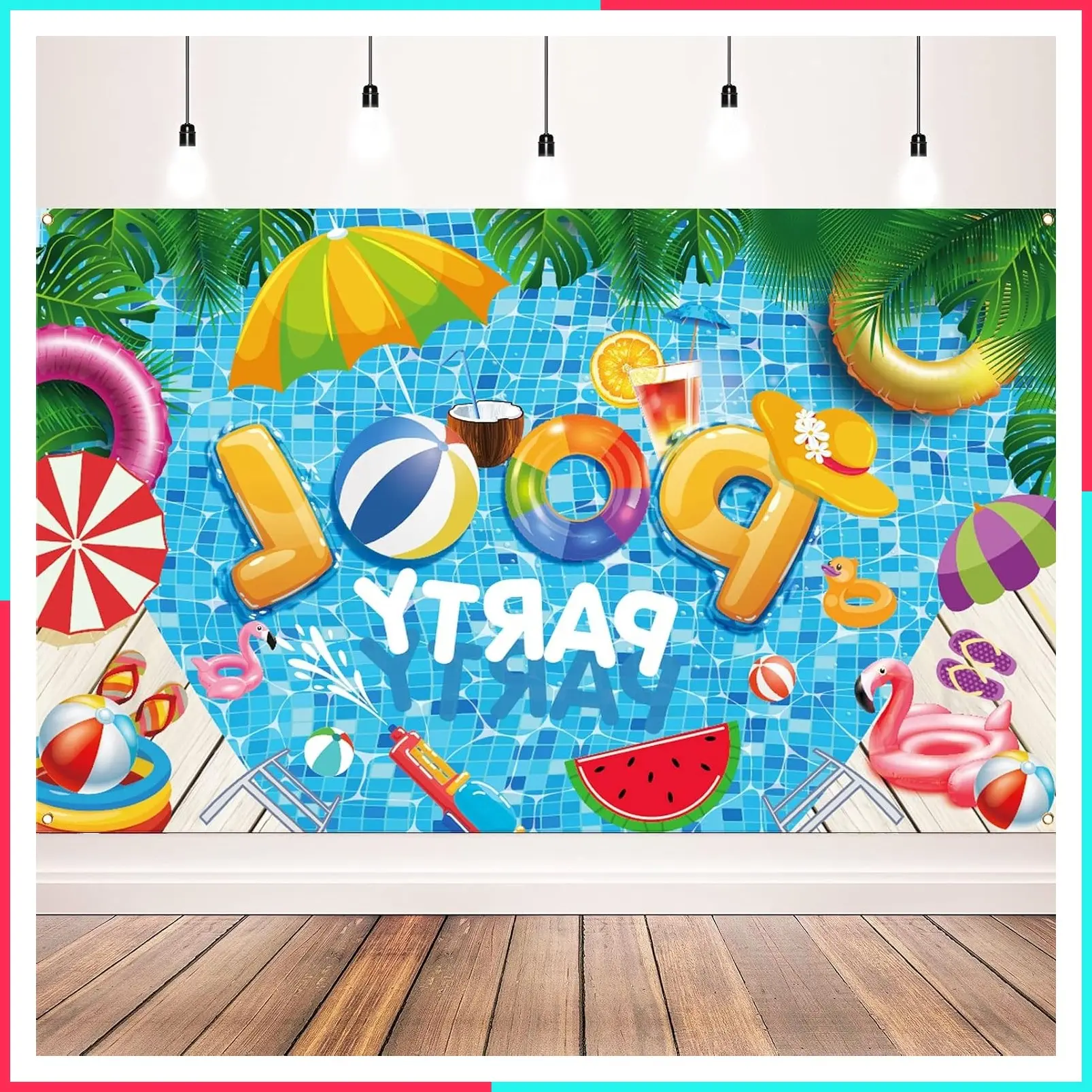 Summer Swimming Pool Party Photo Booth Backdrop Banner, 71 x 43 Inch Birthday Decoration