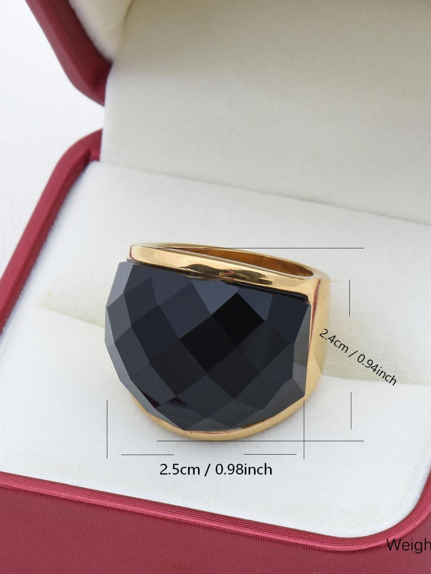 Hot Selling European & American Men's Ring, 18K Gold Plated Black Agate, 316L Steel Hypoallergenic