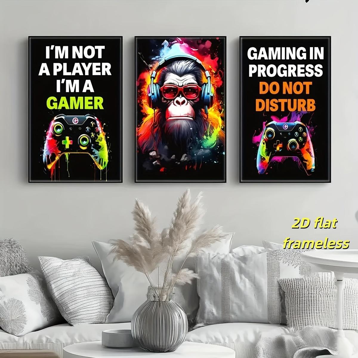 3 fun, funny, colorful, game controller, modern art canvas posters suitable for wall decoration in cafes, homes, and dormitories, 2D flat printing frameless paintings