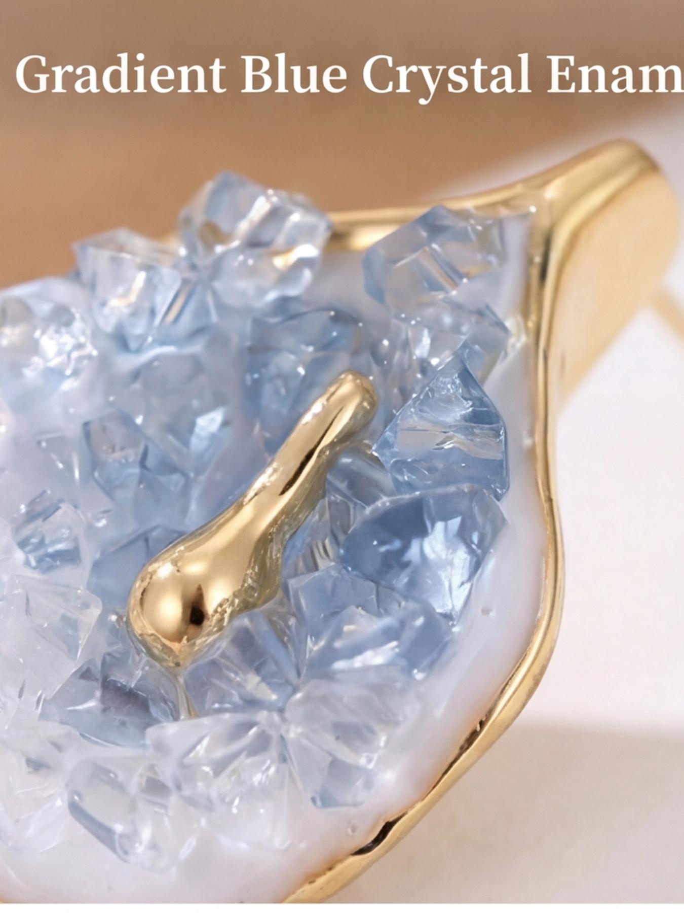 Women's Hypoallergenic Calla Lily Flower Stud Earrings, Gold Plated Gradient Blue Crystal Enamel Dainty Earrings, French Style Fashion Jewelry for Everyday Wear Wedding & Gift