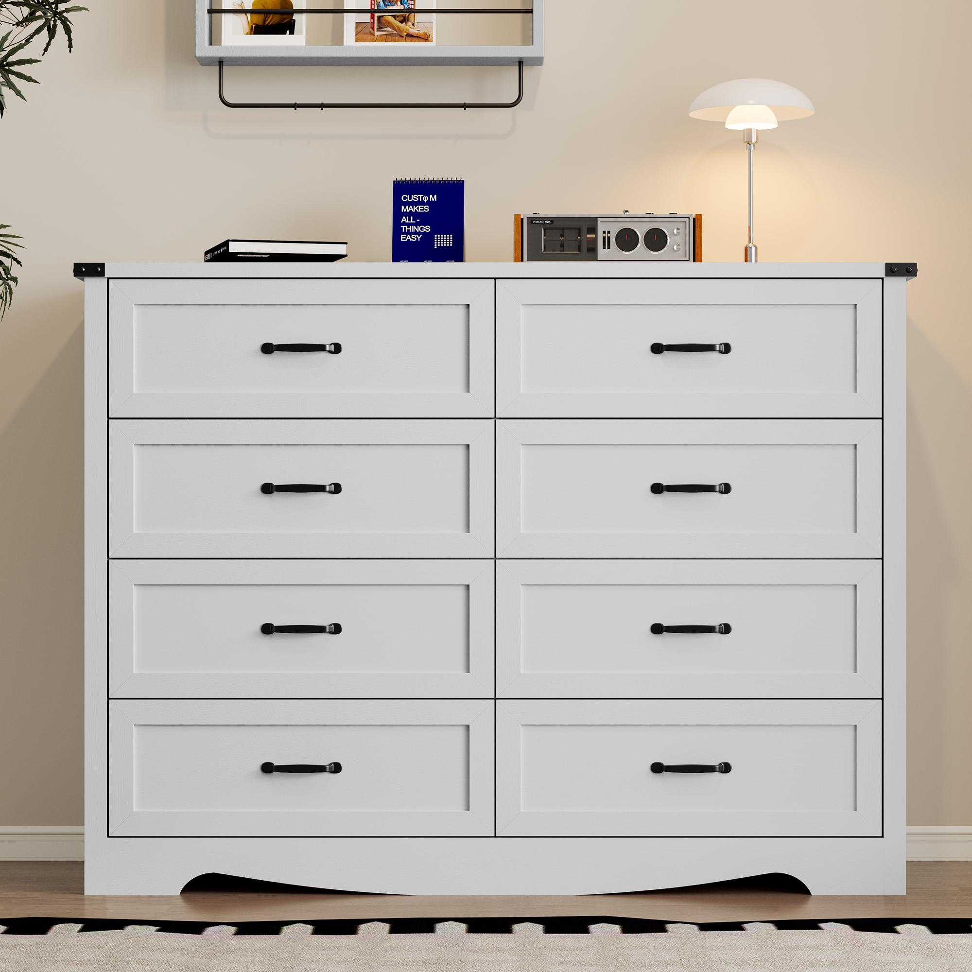Dresser for Bedroom with 8 Drawers, 48" Wide Wood Chest of Drawers with Deep Drawers & Mental Handle, Modern Dresser TV Stand, Wooden Closet Storage Organizer for Living Room, Hallway, Entryway - Dresser for Bedroom with 8 Drawers, 48" Wide Wood Chest of Drawers with Deep Drawers & Mental Handle, Modern Dresser TV Stand, Wooden Closet Storage Organizer for Living Room, Hallway, Entryway -
