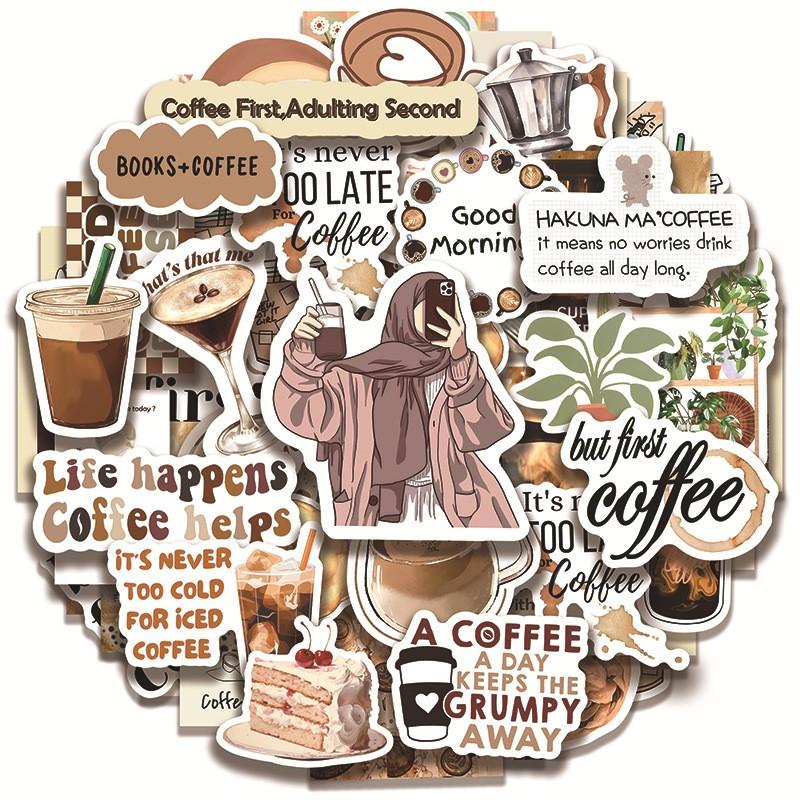 50pcs Summer Coffee Retro Stickers, Vintage Design for Coffee Cups & Notebooks, Relaxing Coffee Break Essentials, Summer Vibes, Hot Selling Coffee Lovers Accessories