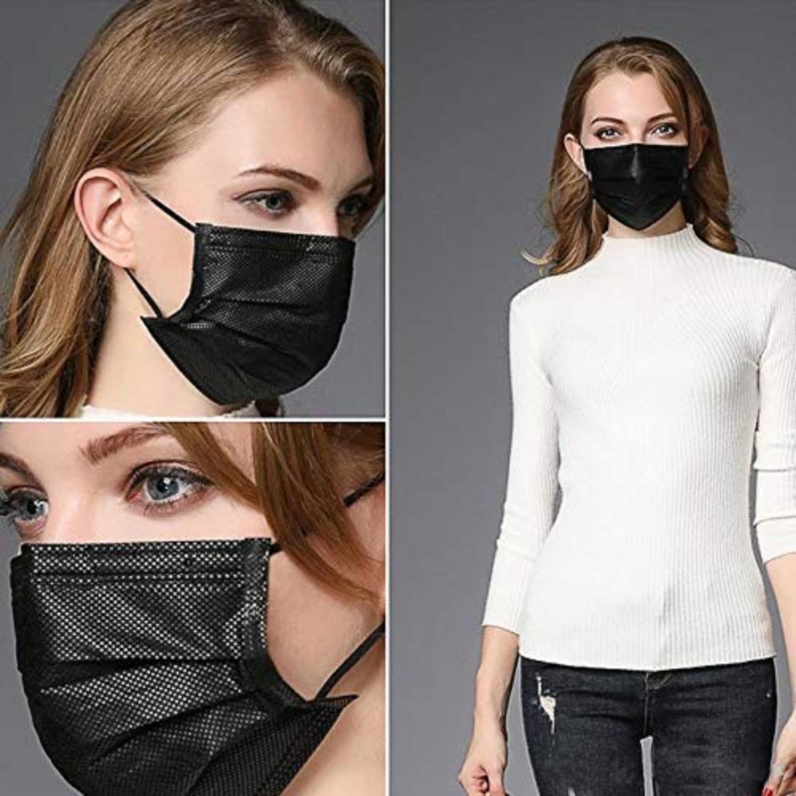 Fashionable black disposable mask! 50 pieces of 3-layer filters - breathable face mask, breathable and stylish daily essentials