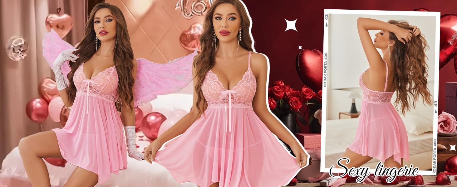 Avidlove Women Hot Lingerie Lace Mesh Nightgown Chemise Boudoir Nighty Sleepwear