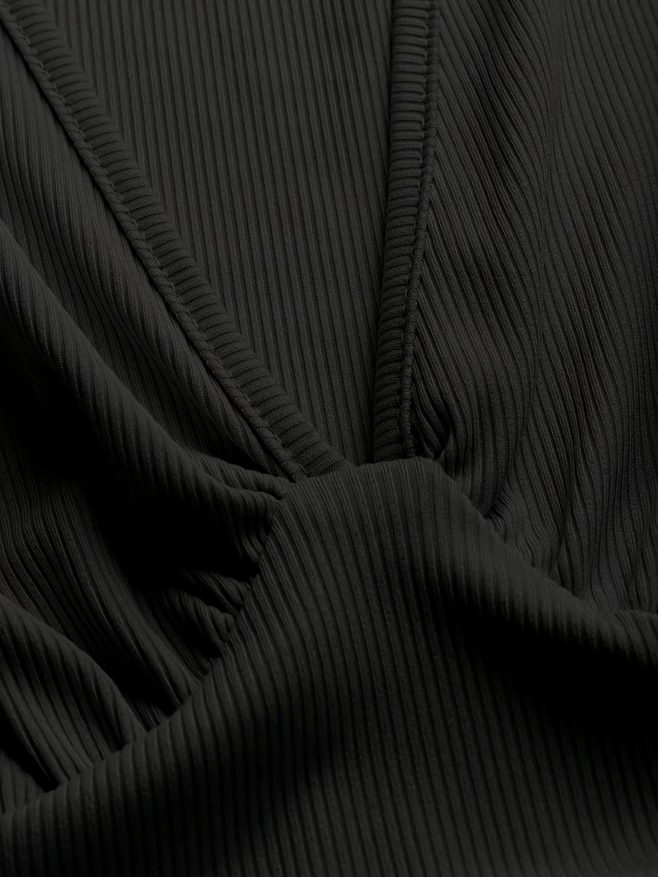 Women's Plain Ruched Deep V Neck Wide Leg Jumpsuit, Sleeveless Ribbed Jumpsuit for Daily Wear, Ladies Clothes for All Seasons, Casual Basic Jumpsuit, Casual Jumpsuits