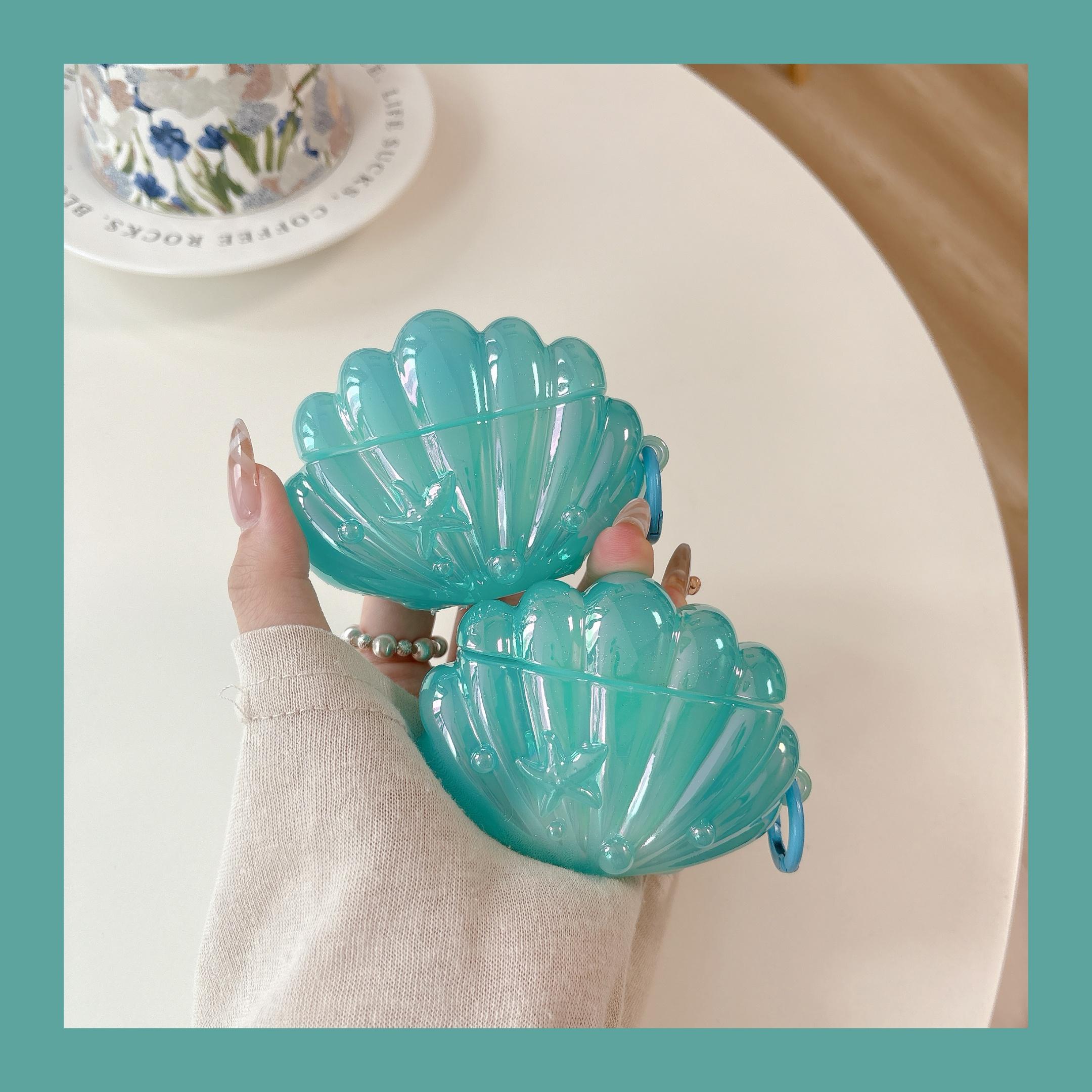 AirPods 4 & Pro3 Earphone Case, Blue Shell Style, Electroplating Process, Protective Case for Girls, Sea Shell Pendant Design