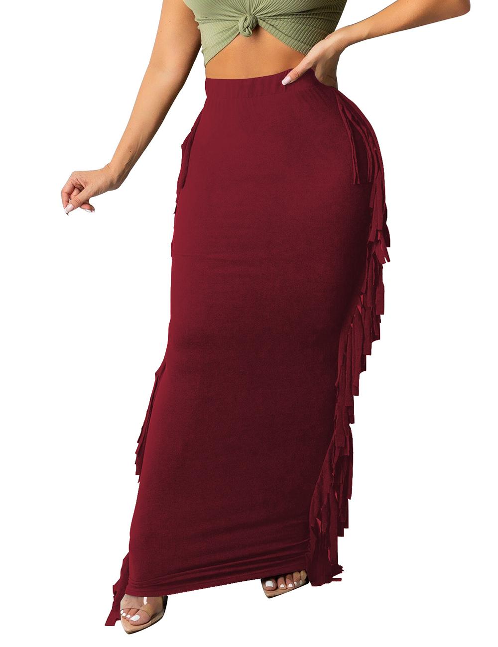 2026 Viral Movement Fringe Maxi Skirt  Minimalist Architectural Bodycon Skirt,Sophisticated Side Tassels,High Waist Party Piece (True to Size) Womenswear