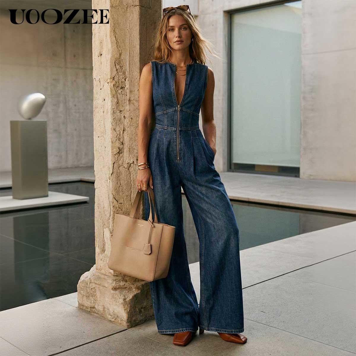 UOOZEE Women's New Summer Vintage Sleeveless Denim Wide Leg Jumpsuit, High Waist Front Zip Denim Overalls with Pockets, Zip Front Casual Jumpsuit for Tall Women(One Size Up Recommended for C - Cup and Above),summervibes UOOZEE Women's New Summer Vintage Sleeveless Denim Wide Leg Jumpsuit, High Waist Front Zip Denim Overalls with Pockets, Zip Front Casual Jumpsuit for Tall Women(One Size Up Recommended for C - Cup and Above),summervibes