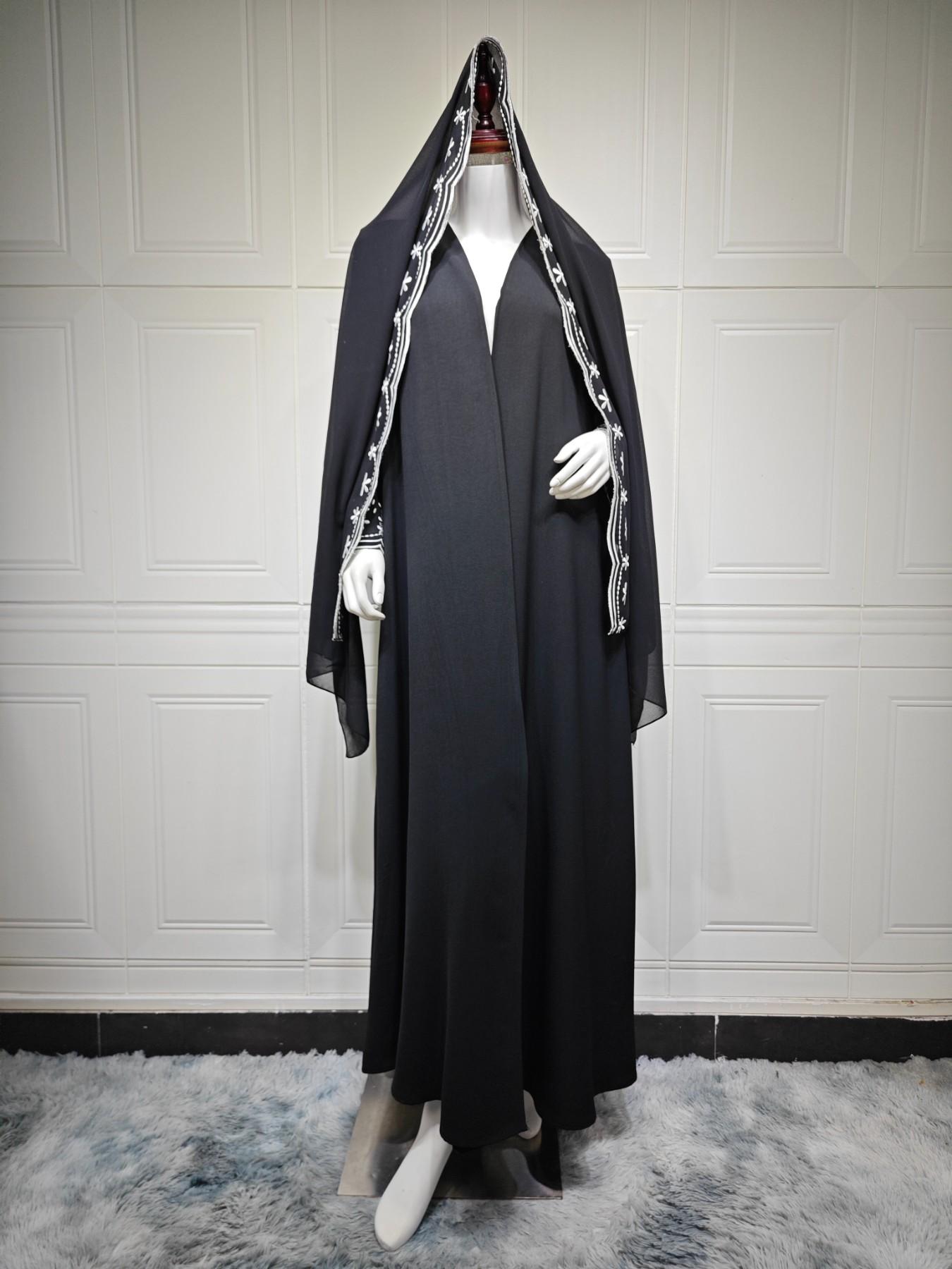 New Muslim Women's Abaya Khimar Set, Loose Fit, Eyelet Embroidery, 2-Piece with Headscarf, Long Sleeve, Elegant Casual Wear, Abaya With Hijab