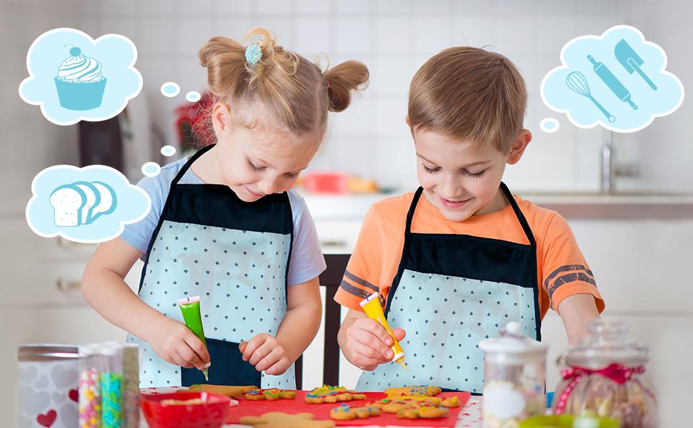 Vanmor Kids Cooking and Baking Sets, Kids Aprons Sets for Girls and Boys Chef Hat Apron ,Dress Up Chef Costume，Parent-Child Entertainment kitchenset for kids play kitchen clothingbedstoyschildren