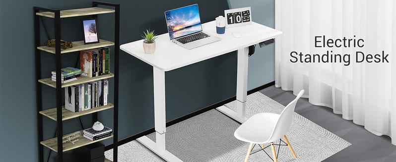 Farexon 48/55/63 Inches Electric Lifting Desk Adjustable Height from 27"-45" Sit Stand Up Desk for Home Office Computer Workstation with 2 USB Ports 3 AC Power Outlets Memory Preset and Wheels