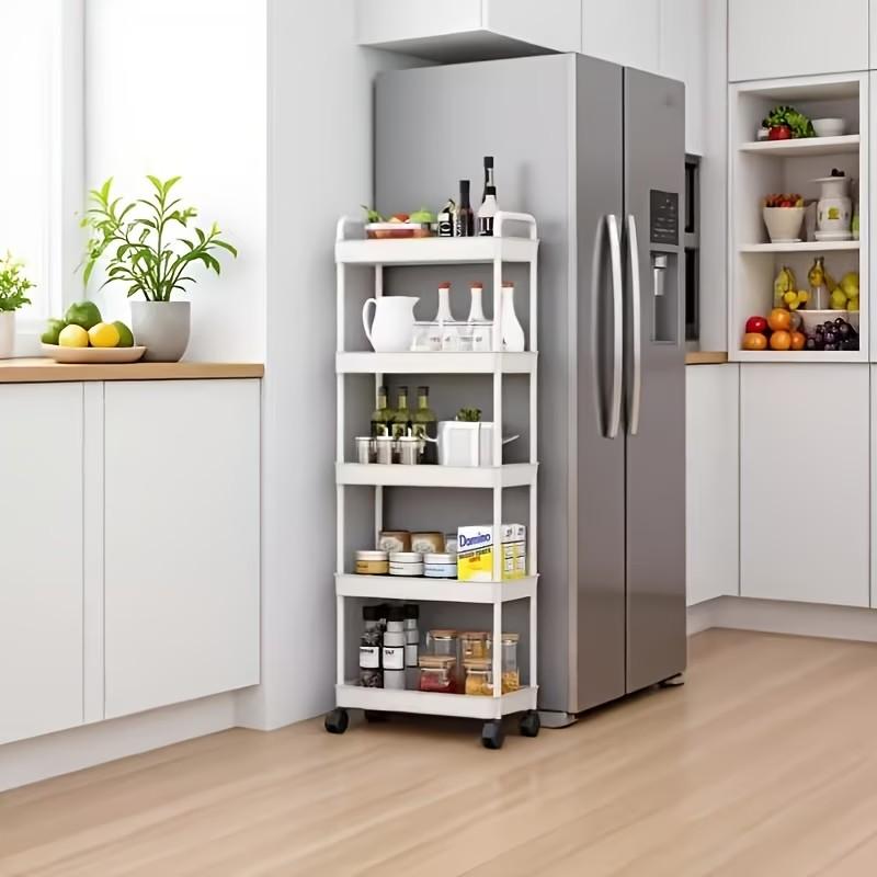 Five-Layer Durable Cart with Wheels, Space-Saving Vertical Storage Rack, Easy Install Multi-Functional Open Storage System