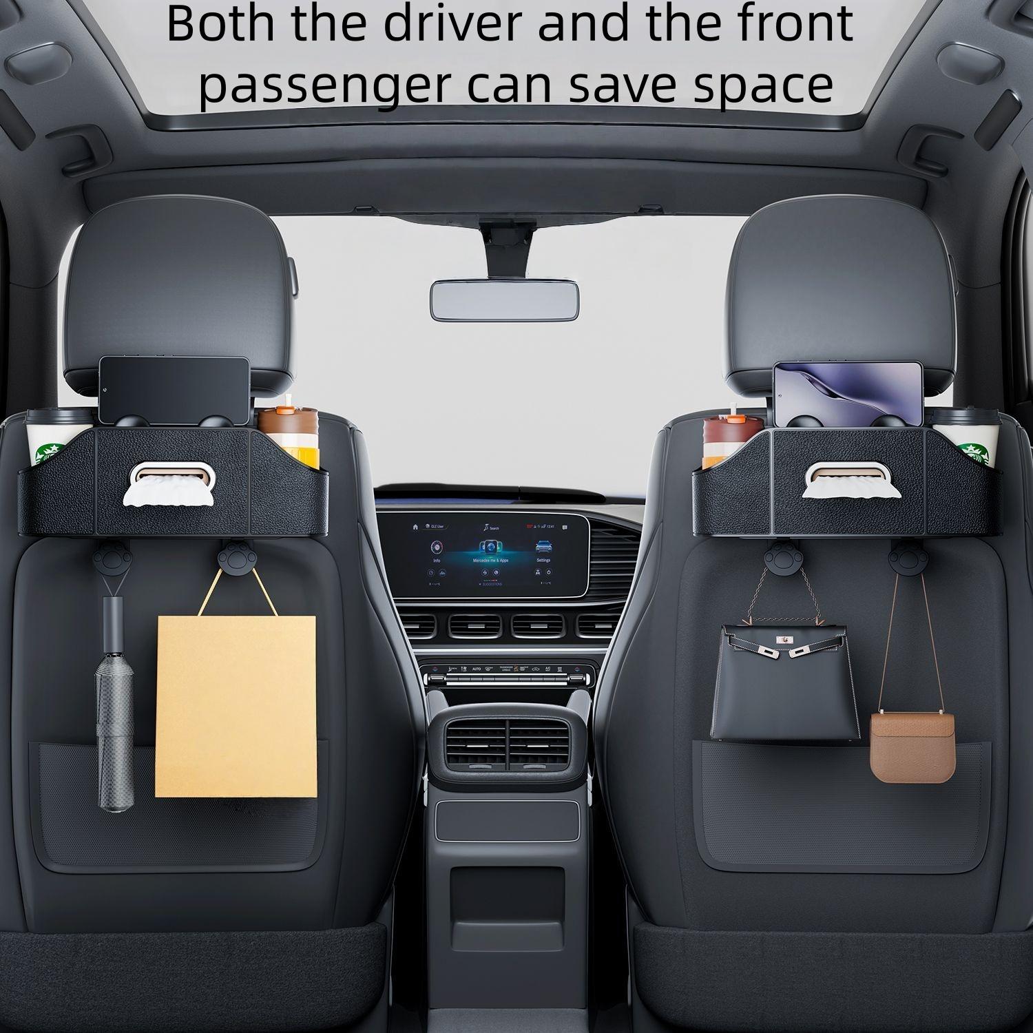 Multifunctional Car Seat Back Organizer Box, Rear Storage Rack with Cup Holder, Paper Towel Dispenser, Car Backseat Organizer for Car Interior Accessories