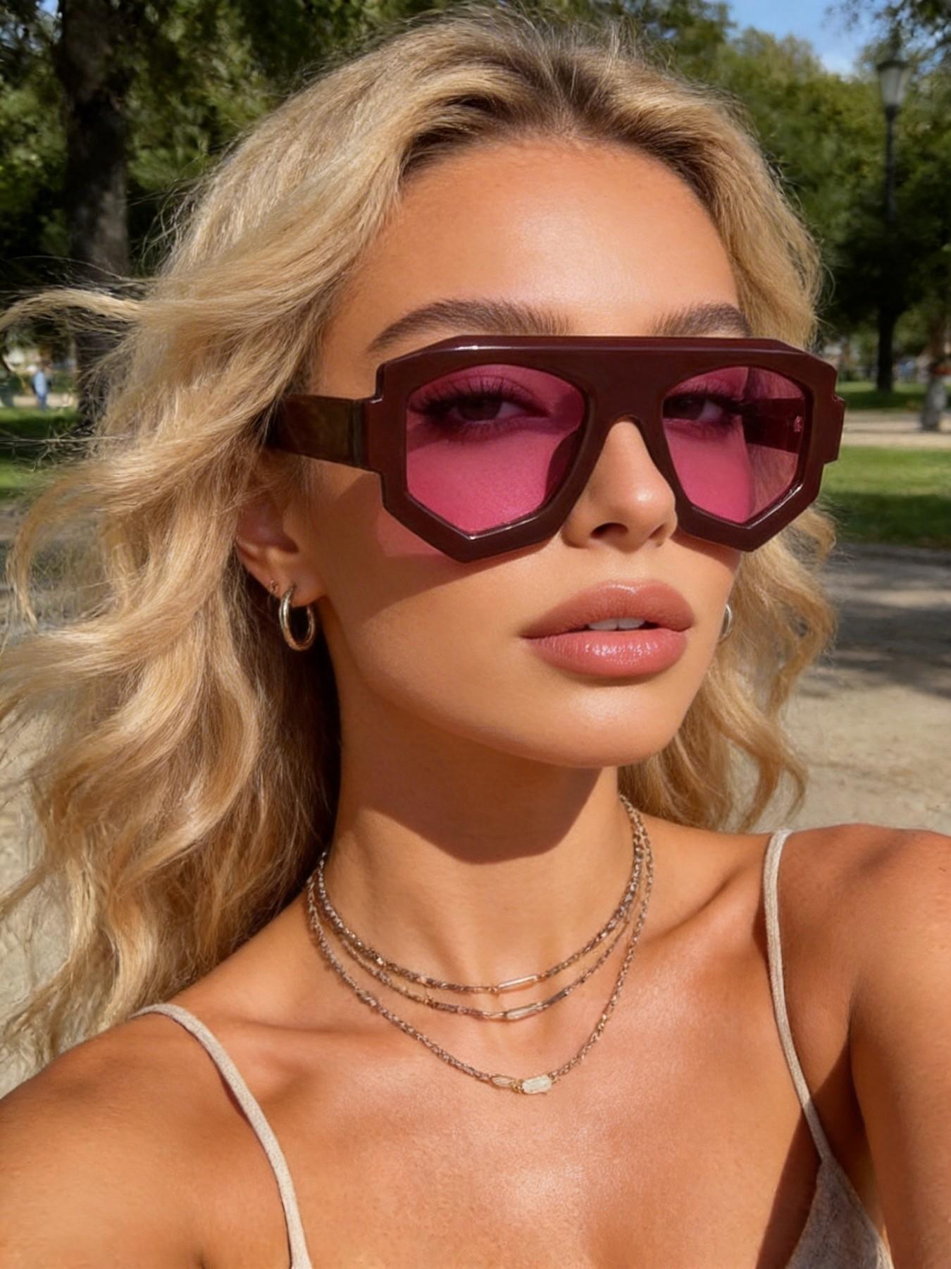 Classic Geometric Frame Sunglasses, Lightweight Uv400 Protection, Ideal for Hiking, Daily Commute, Summer Vacation