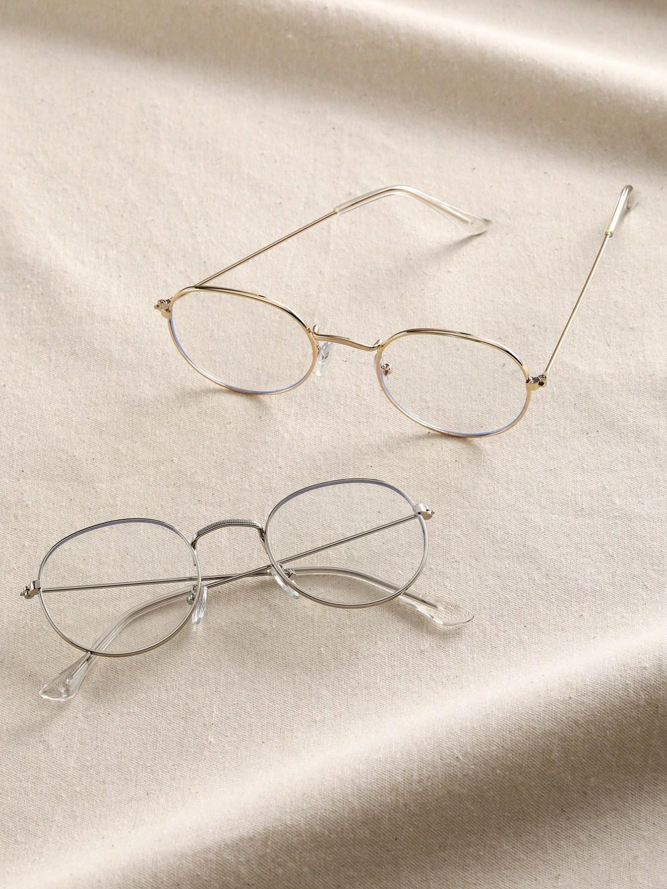 Elegant Women's Round Flat Mirror Glasses, 2 Pairs Classic Design, Perfect for Daily Life, Office Commute, Stylish and Functional, Lightweight Eyeglasses, Round Frame Eyeglasses