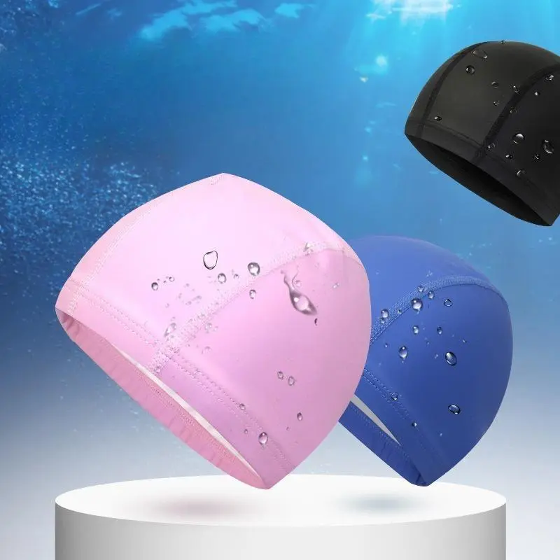 2PCS Unisex Adult PU Swimming Cap, High Elastic Waterproof Ear Protection Swim Hat, Comfortable No Squeeze Swim Cap for Long Hair, Ideal for Swimming & Hot Spring, Ear Covering, Pu Coated