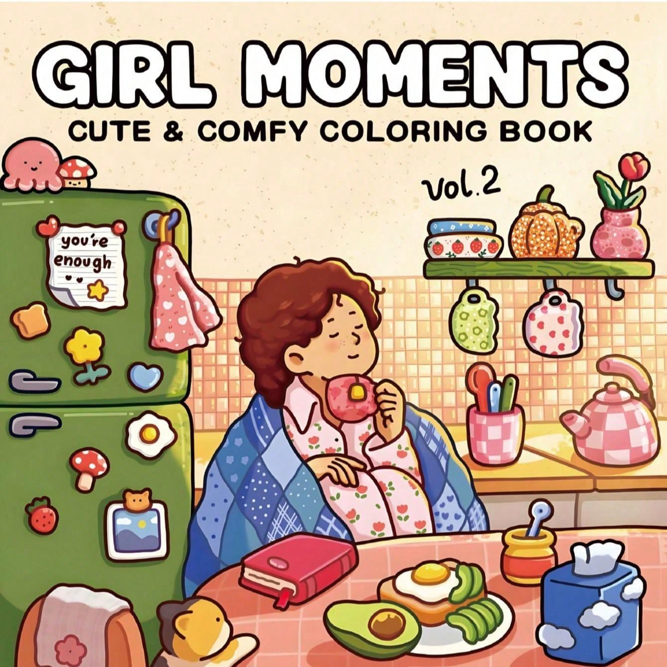 Girl Moments Coloring Book for Adults & Teens, Stress Relief Drawing, Large Relaxing Design, Cute Characters, Safe & Eco-Friendly