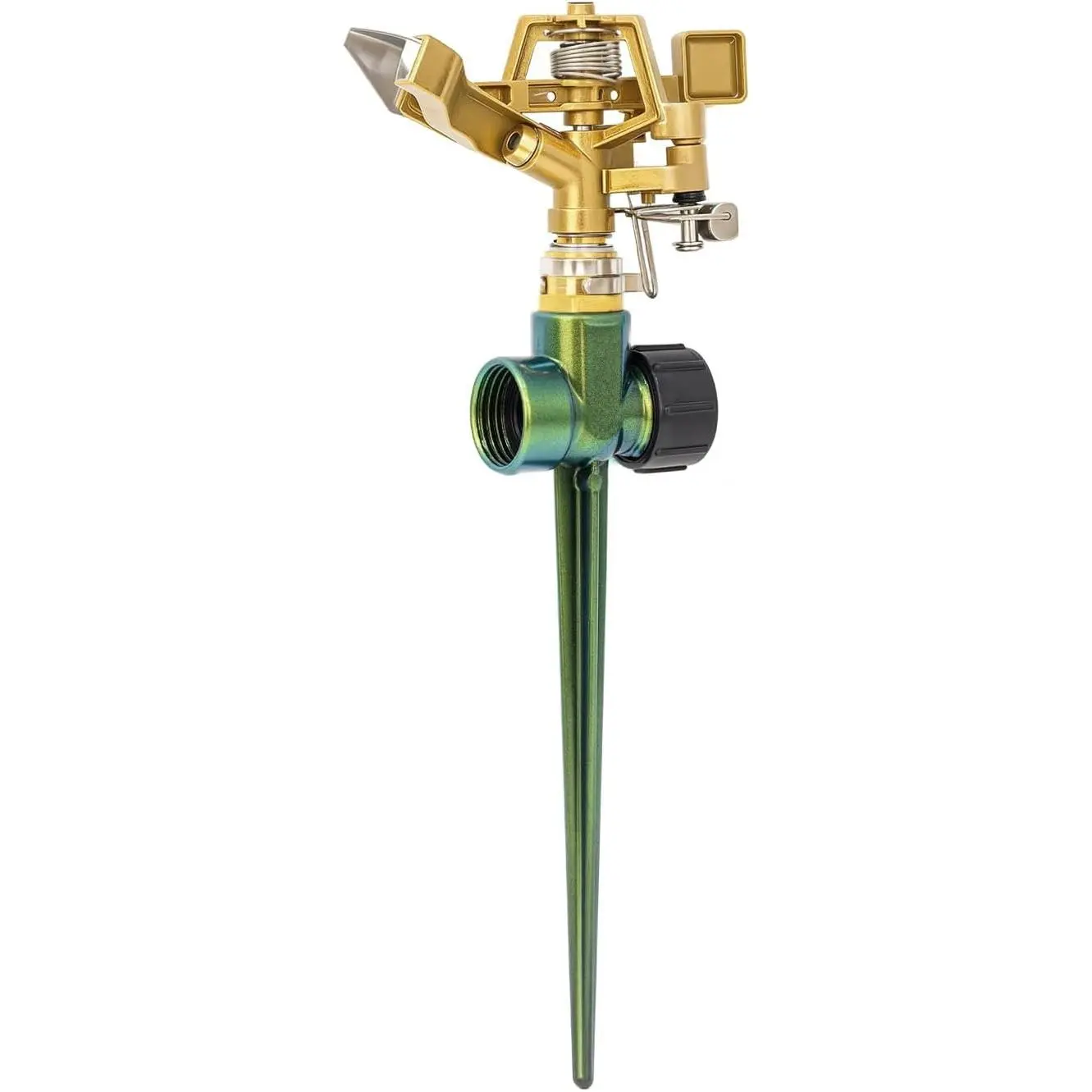 Heavy Duty All-Metal Impact Sprinkler, Zinc Alloy Lawn Sprinkler Head on Sturdy Spike Base, 360° Adjustable Coverage Nozzle for Large Area Irrigation