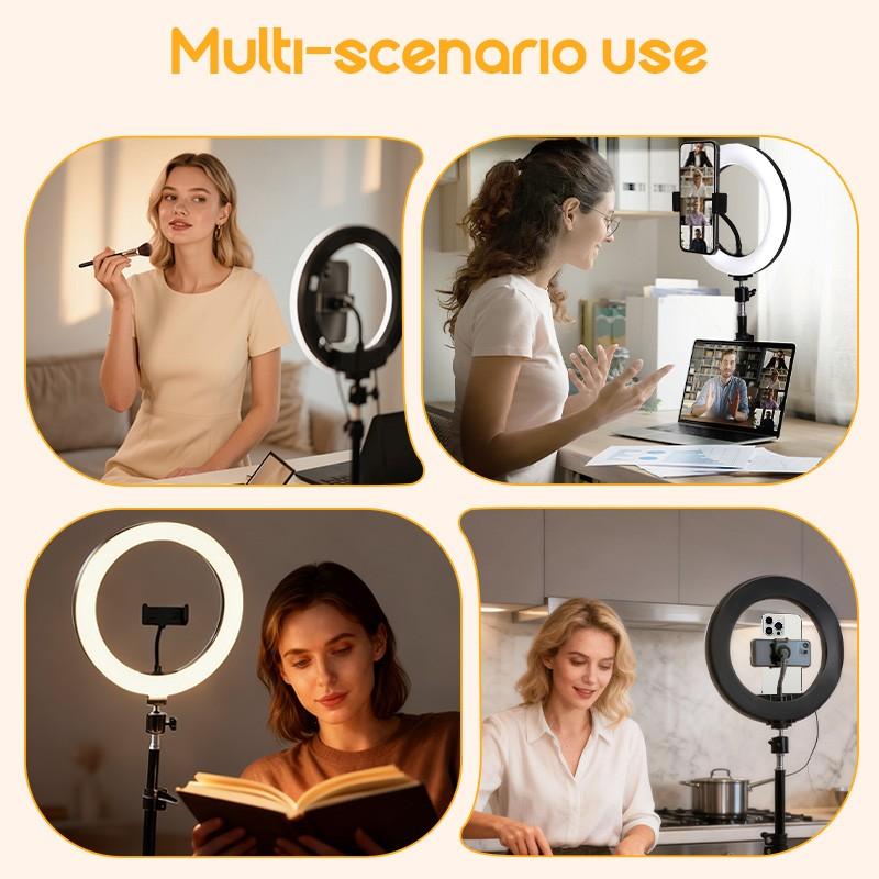 LED Ring Light Featuring Holders And a Metal Tripod Stand That Can Be Adjusted, Equipped with LED Fill Light, Offering Three Color Options And Ten Brightness Levels, Ideal for Selfies, Photography, Live Streaming, Video Recording, And Meetings
