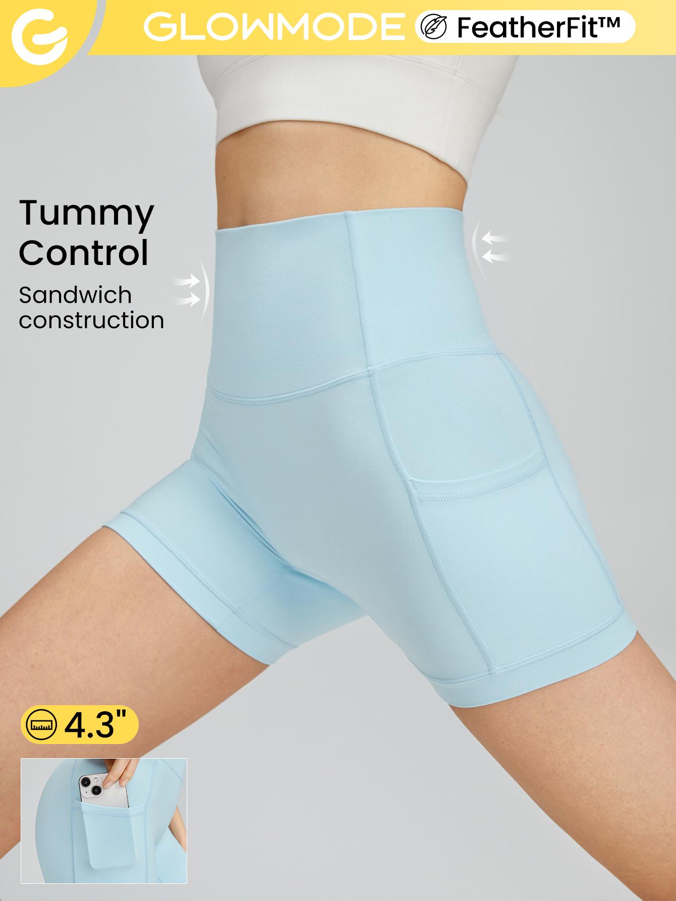 GLOWMODE 4.3" FeatherFit Anti-Slip Pocket Bike Shorts Non Front Seam Low Impact Cycling Running Gym Workout