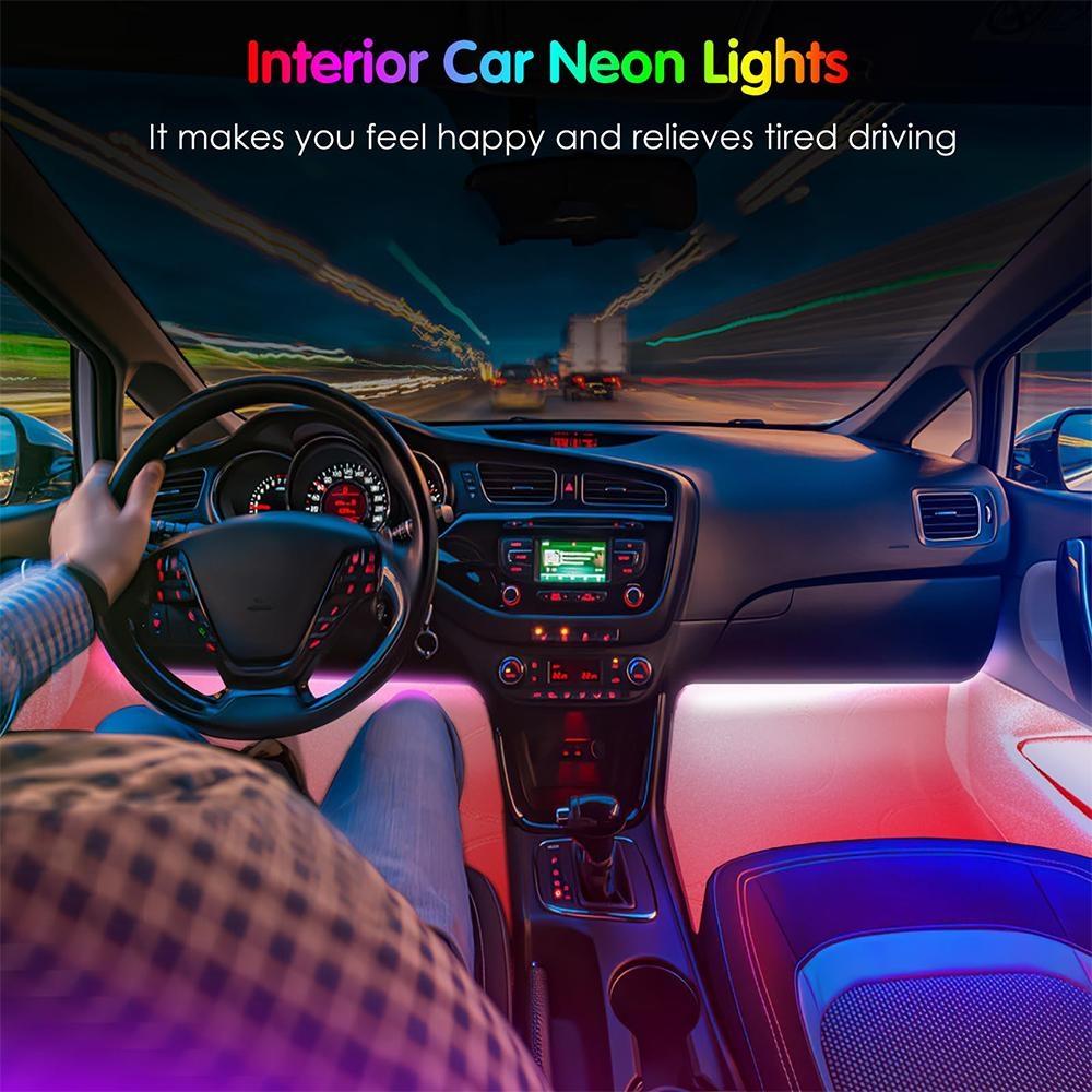 Neon LED Car Lights Multicolor Music Car Strip Light, Under Dash Lighting with Remote Control, USB Powered RGB Color Changing Decorative Light, Car Ambient Light
