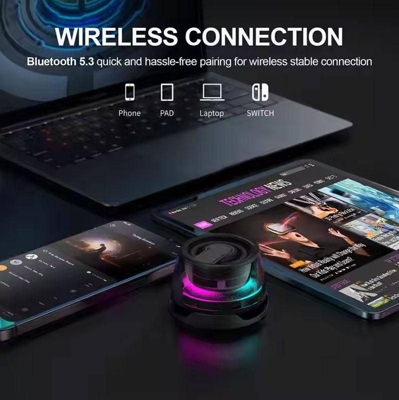 Magnetic Mini Bluetooth Speaker, 5W mini Speakers Wireless with Bluetooth 5.3, RGB Light, Game Mode, 7H Playtime, Portable Phone Stand for iPhone, Travel, Golf Cart - Black