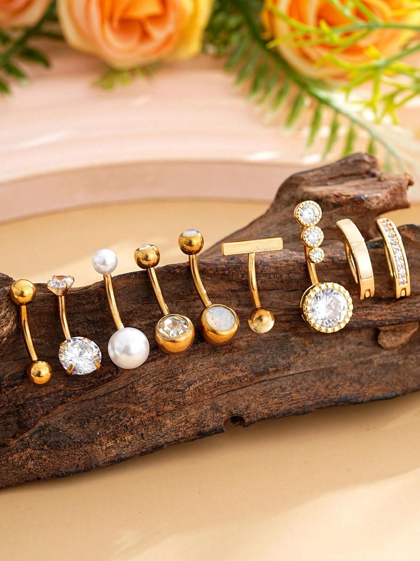 Stainless Steel Butterfly & Crescent Shaped Belly Button Rings Set, Sexy Short Style Piercing Jewelry For Daily Wear, Body Piercing Kit