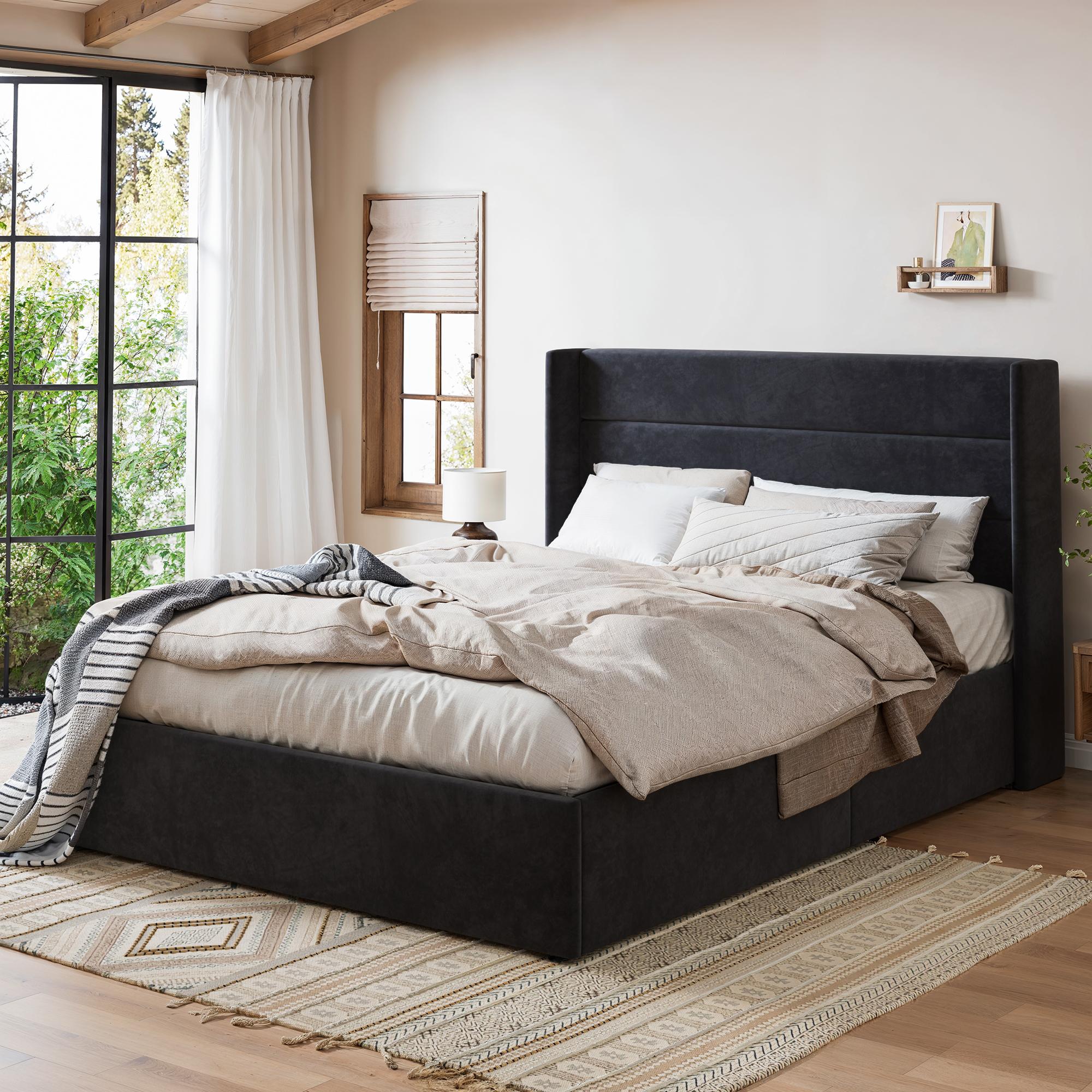 MUTICOR Gas Lift-Up Storage Bed Frame, Linen or Velvet Upholstered Headboard,No Box Spring Needed,Solid Wood Slats,Full/King/Queen Size Bed Frame#TikTokShopBlackFriday #ChristmasGifts