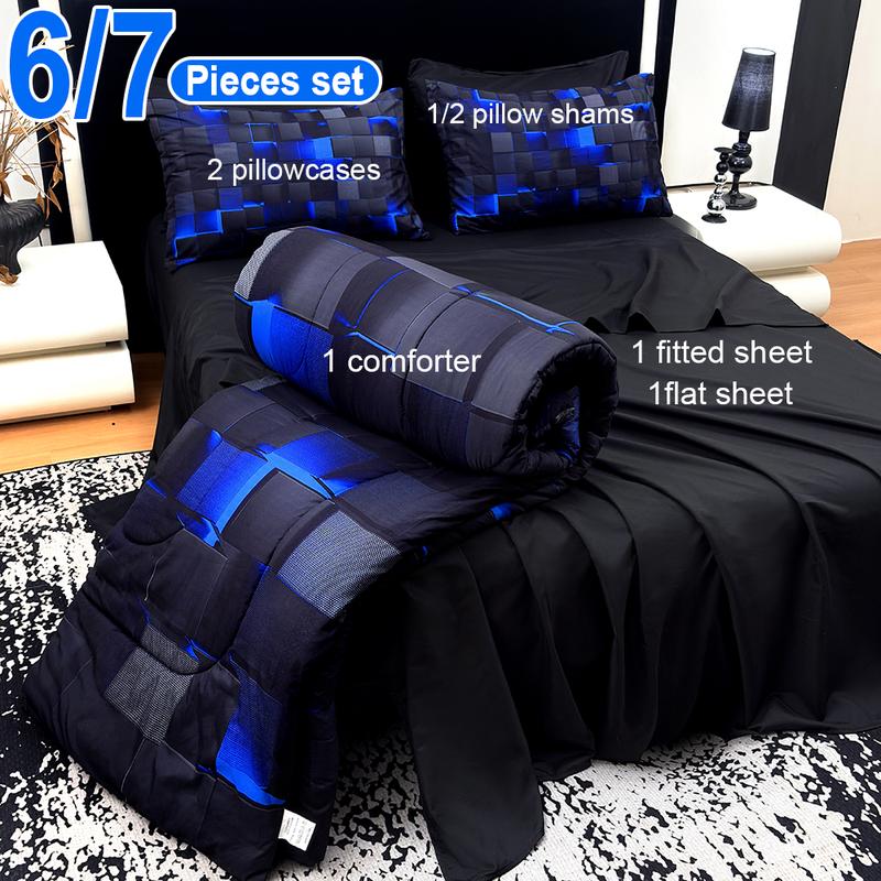 [Valentine’s Day]Four Seasons Technology quilt Set 3/6/7-piece set,digital printing,available all year,a must for avant-garde bedrooms,instantly adding a cyber atmosphere,a modern room is quickly refreshed,technology-themed bedding,bedroom decoration,