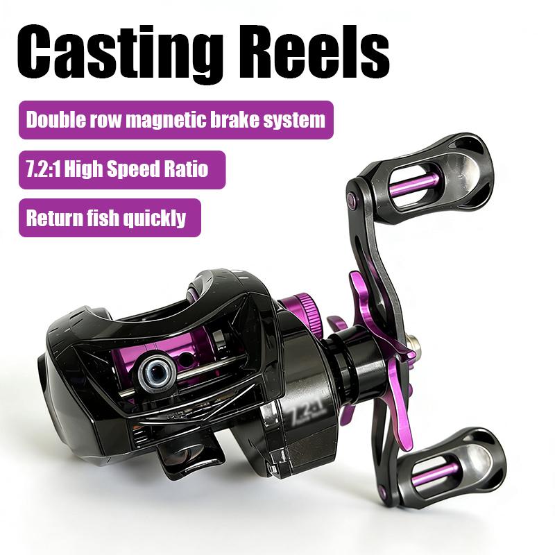 Carbon Fiber Handle Baitcasting Reel with Bite Alarm, Dual Brake System, 7.2:1 High Speed 5KG Max Drag Fishing Reel for Saltwater Freshwater