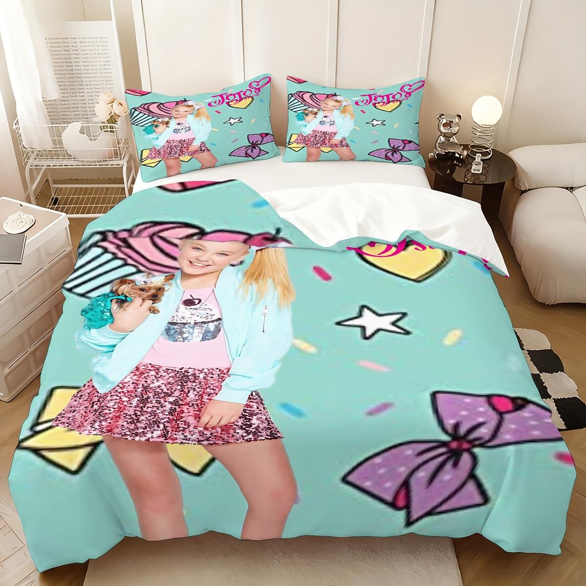3Pcs,JoJo Siwa design three-piece bedding set, soft, comfortable and skin-friendly, universal in all seasons, bedding set, no pillow core, no quilt core, suitable for bedrooms, guest rooms - (1 quilt cover + 2 pillowcases)