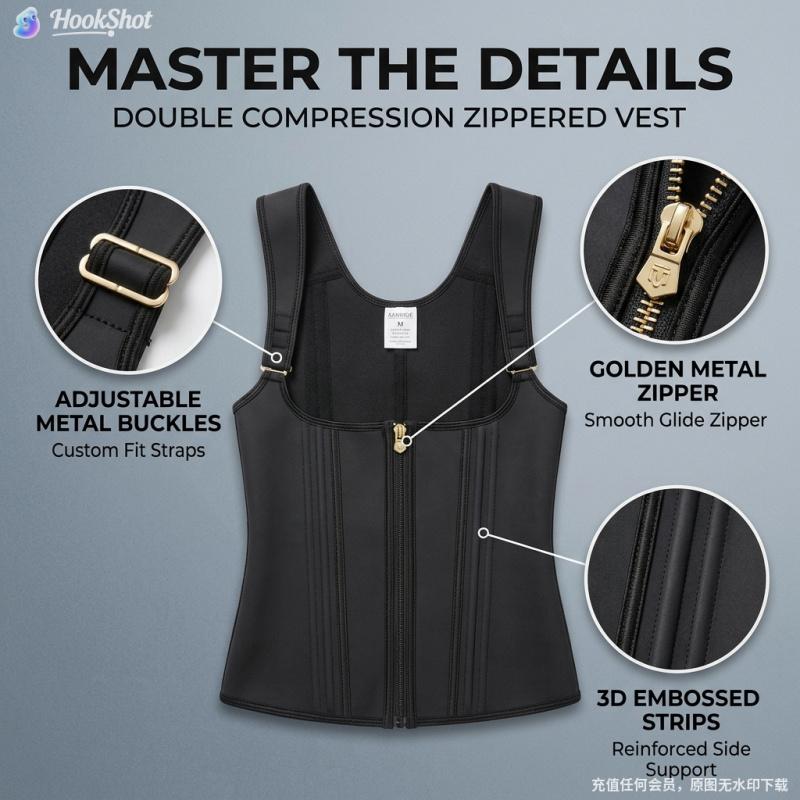 Women Zipper Boned Waist Trainer Corset Vest Tummy Control Body Shaper Waist Cincher Back Support Firm Compression For Daily Wear Workout Postpartum Recovery Comfortable Breathable Hourglass Figure Shaping Garment