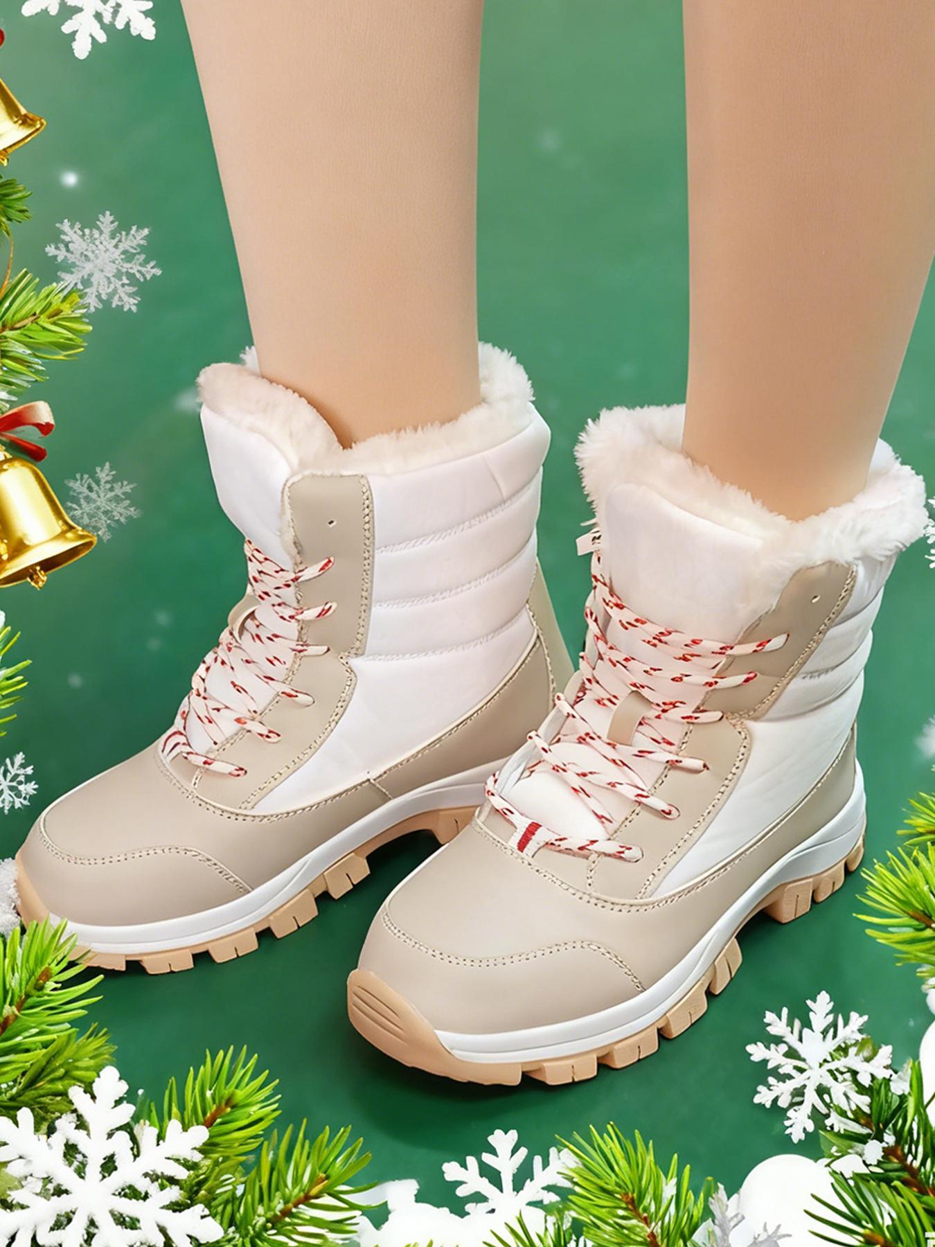 Women's Lace Up Hiking Boots, Sporty Warm & Non-slip Snow Boots for Outdoor Activities, Sports Shoes for Women