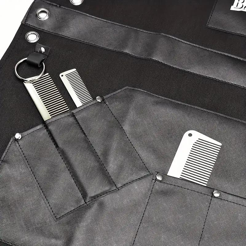 [Barber Apron] One Durable and Practical Barber Apron - Anti-Static Synthetic Synthetic Leather, Available in Two Colors with Adjustable Straps, Multiple Pockets for Hairdressing Tools Gift Black